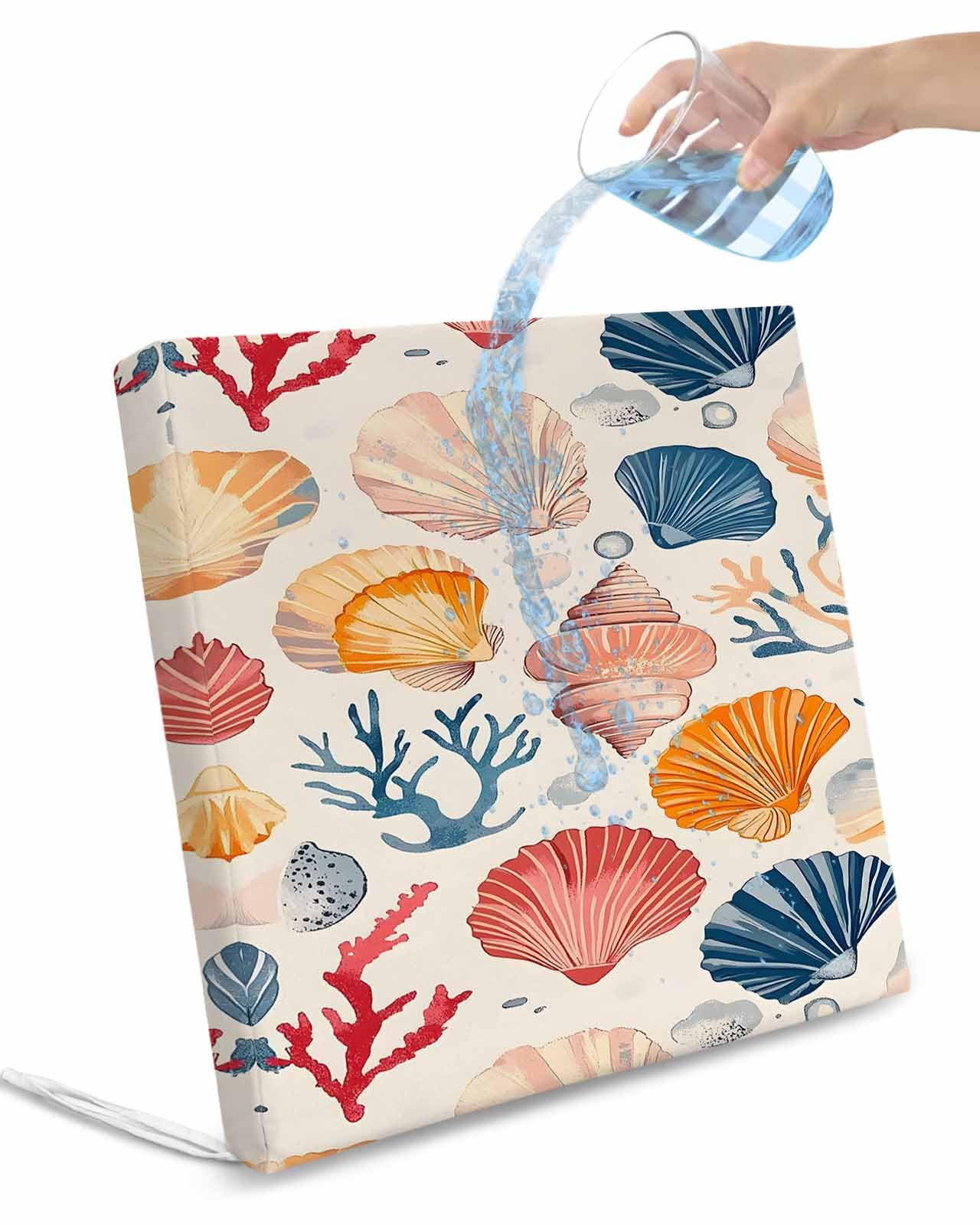 2 Pack Beach Coastal Waterproof Cushion Covers with Ties, Outdoor Patio Chaise Lounge Chair Seat Cushion Slip Covers Replacement(Only Cover) Summer Nautical Shell Starfish Coral 22