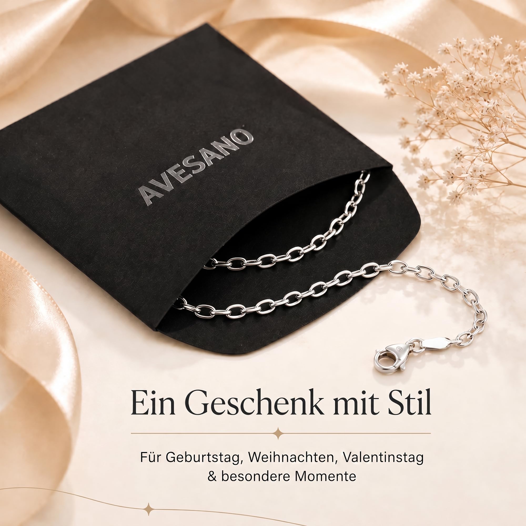 Ankerkette 925 Silber Kette Damen Halskette 2,7 mm 101032-0 | Silberkette etwas breitere Glieder in den Längen 42 45 50 60 70 80 90 100 cm verfügbar