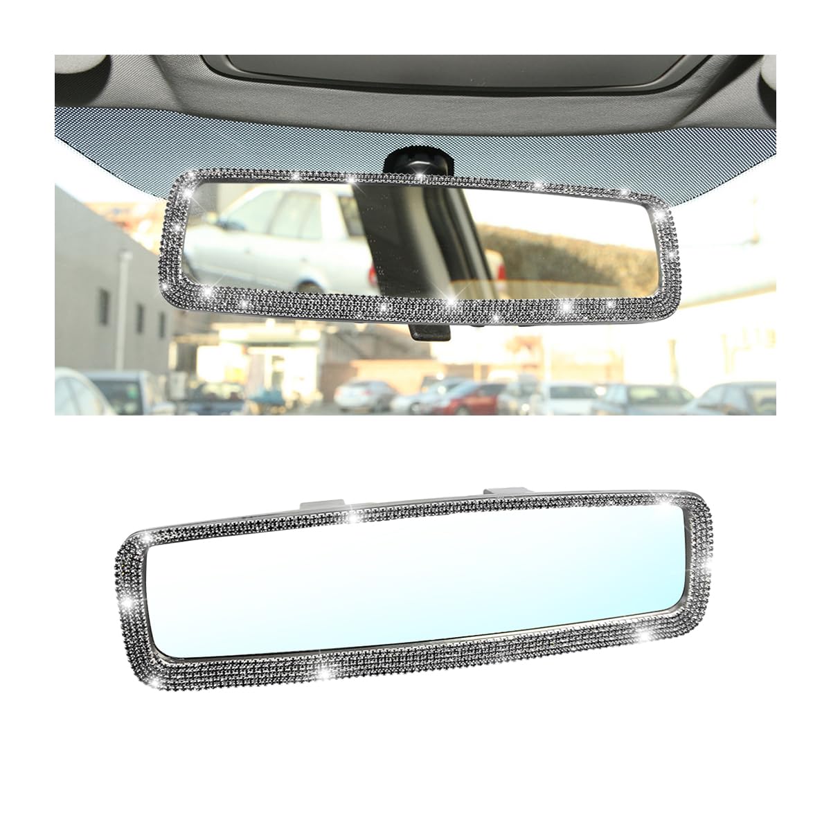 Osilly Rhinestone Clip-On Car Rearview Mirror, Black