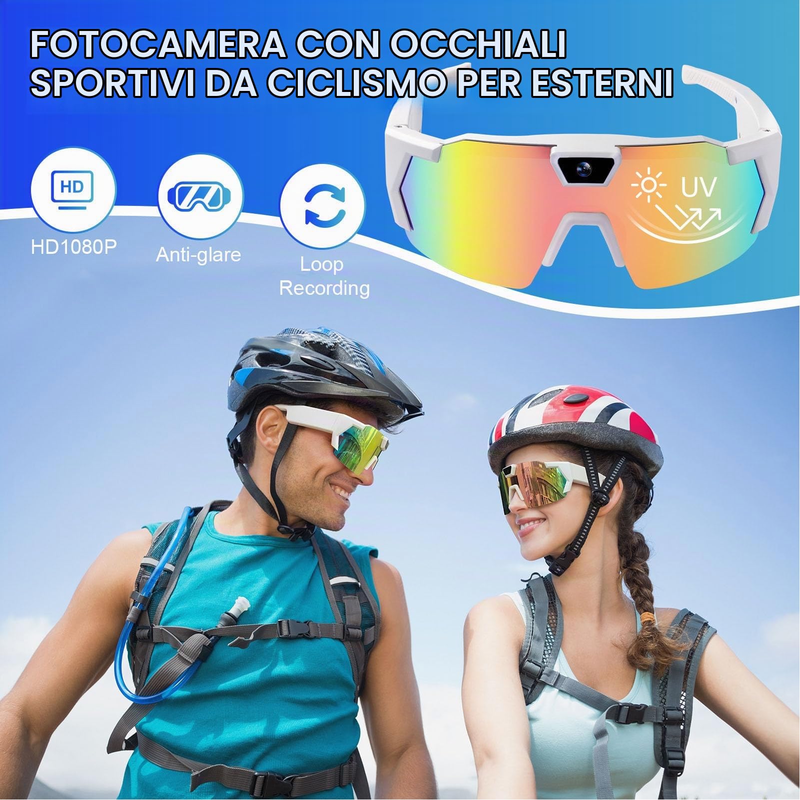 Dpofirs Occhiali Intelligenti con Fotocamera, Fotocamera HD 12MP 1080P, Lenti Polarizzate per Registrazione Video, Occhiali da Sole Sportivi per Esterni per Vlogging e Viaggi