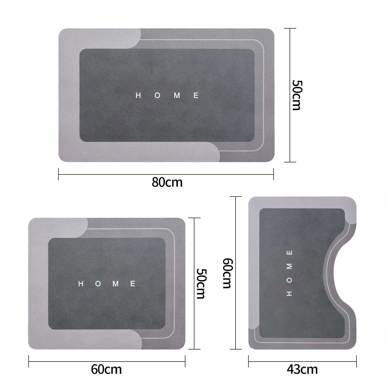 Set de 2 Alfombrillas de baño, Alfombrillas de baño Antideslizantes, Sets de Alfombrillas de baño de Secado rápido con Tierra de diatomeas Absorbente, Alfombrilla，Gris Claro：43x60cm & 50x80cm
