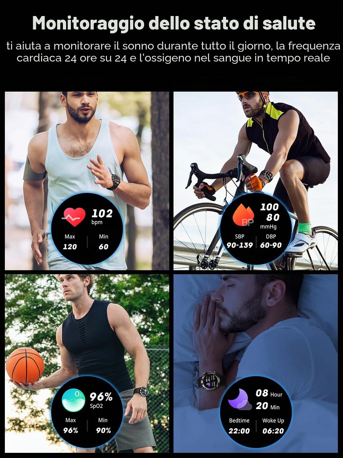 smartwatch uomo con funzione telefonica, touch screen fitness tracker da 1,39", 450 mAh, orologio fitness da uomo per Android iOS con 100+ modalità sportive, contapassi, monitor del sonno per