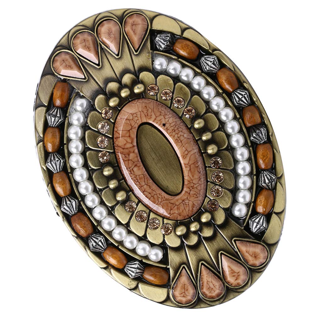 WANLIAN Bohemia klamra do paska, celtycki indyjski kamień szlachetny totem owalny styl zachodni kowbojski design, tygrysie oko, pozłacany białym złotem, uniseks klamra paska dla dorosłych