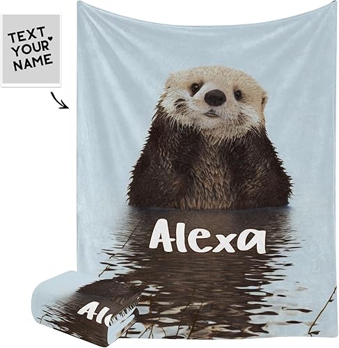 Miniatura 2 de Manta con diseño de animales de nutria linda con nombre para cama, sofá, manta de forro polar súper suave para regalo, para bebés, niños y adultos,