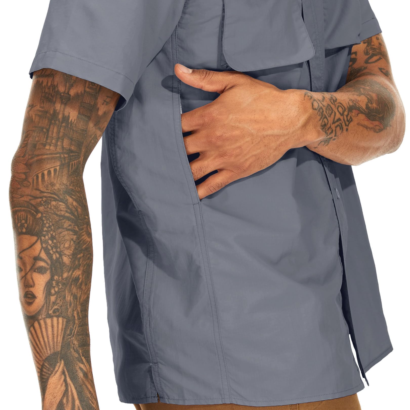 Hemd Herren Kurzarm Safari UPF50+ UV Schutz Wanderhemd Funktionshemd Atmungsaktiv Schnelltrocknend Outdoorhemd Casual Button Down Shirts
