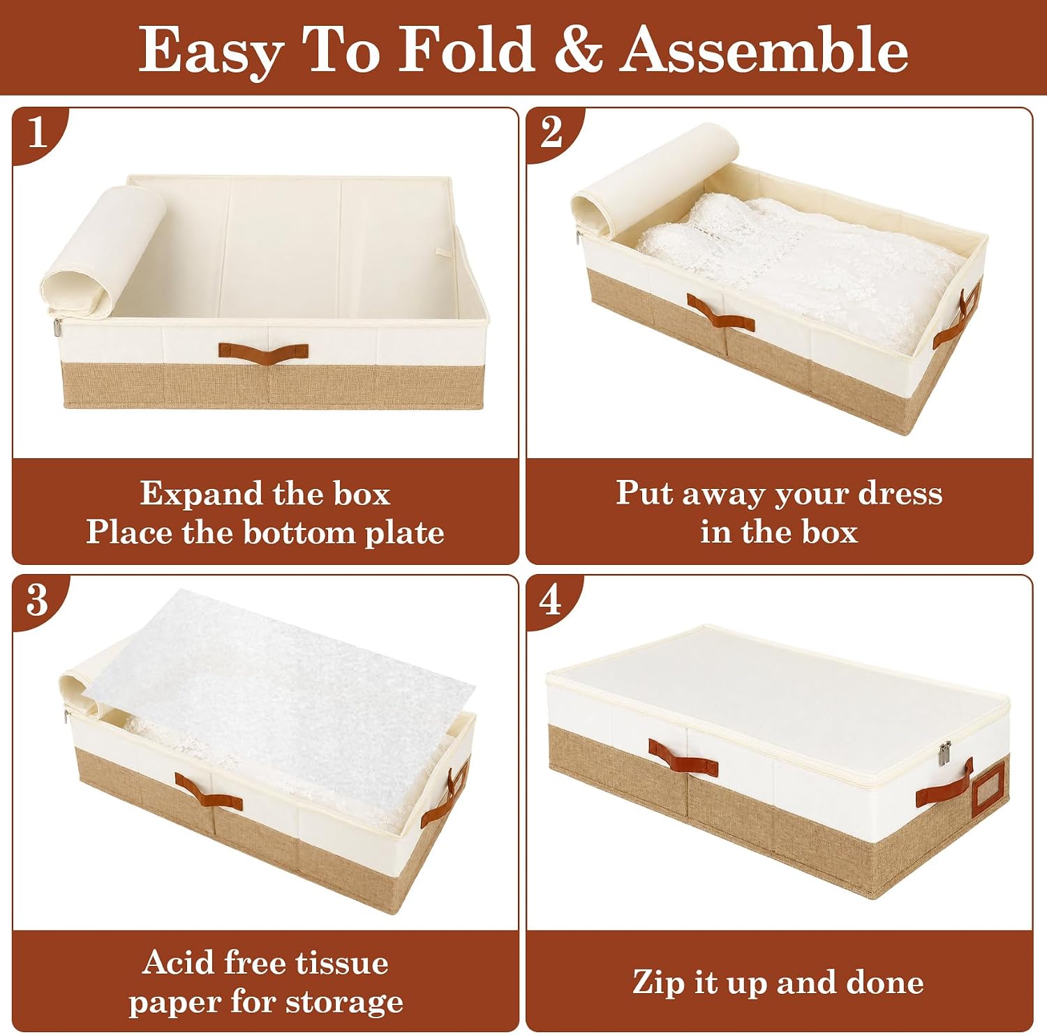Klmnop Large Wedding Dress Storage Box, Wedding Dress Preservation Kit with 40Pcs Acid Free Paper & Gloves, Dustproof Keepsake Trunk for Bridal Gown, Heirlooms, Beige