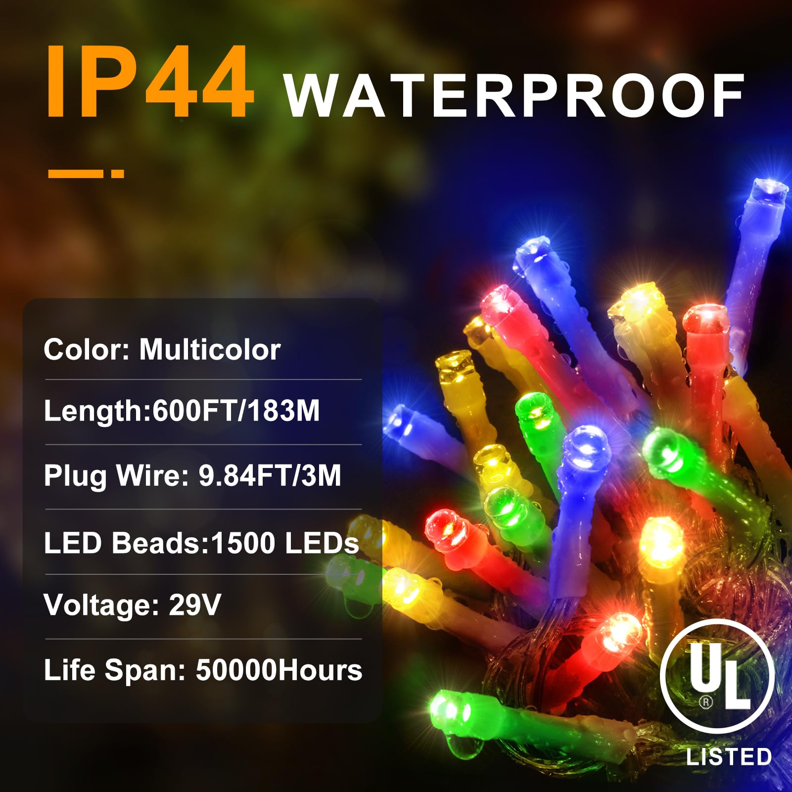 600FT 1500 LED Christmas Lights Outdoor,Plug In
