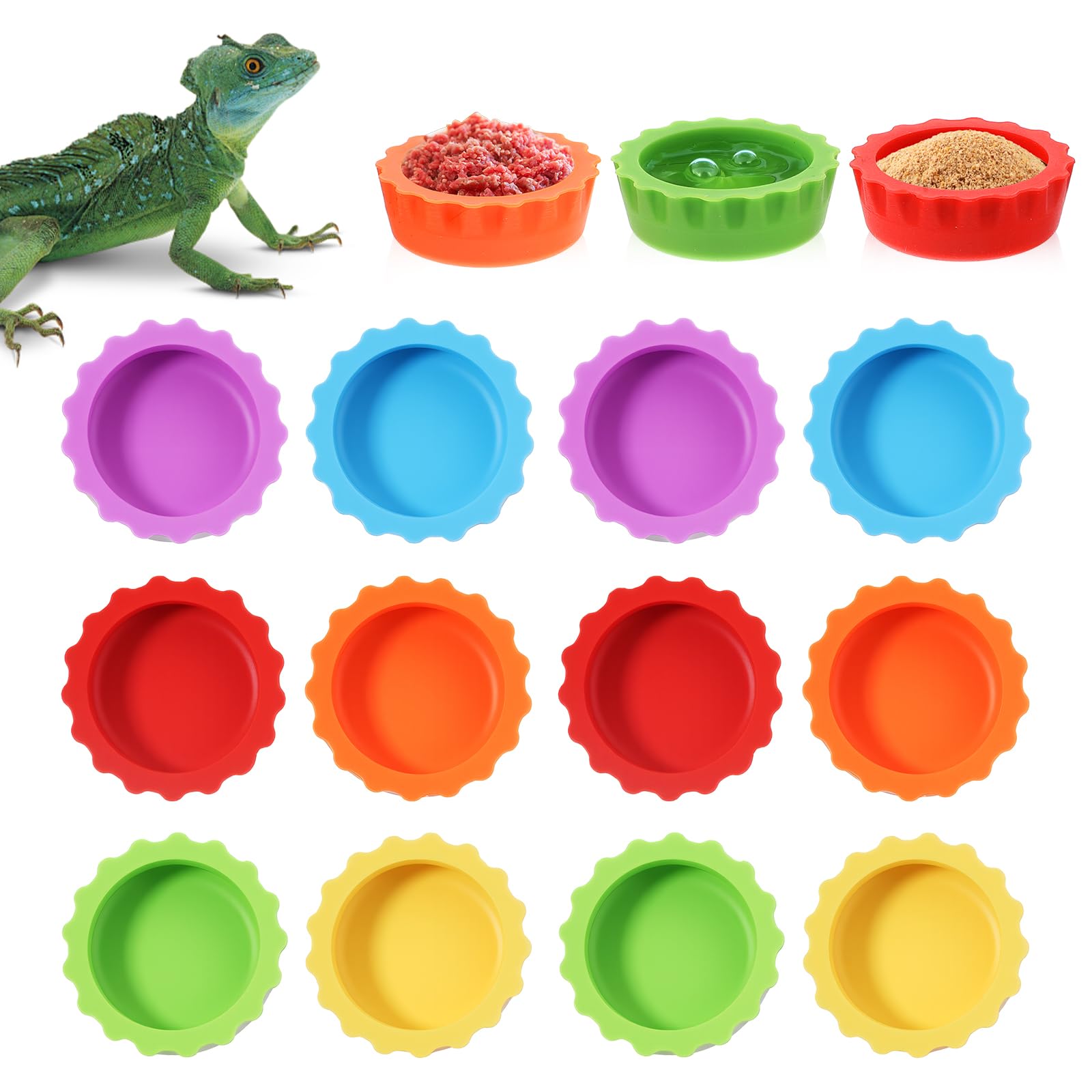 12 Pack Crested Gecko Food Dish Small Silicone Reptile Feeding Cups Water Bowl, Easy Clean Crested Gecko Tank Accessories for Hermit Crab, Tarantula, Isopods, Snails and Lizard(6 Colors)-picture-27