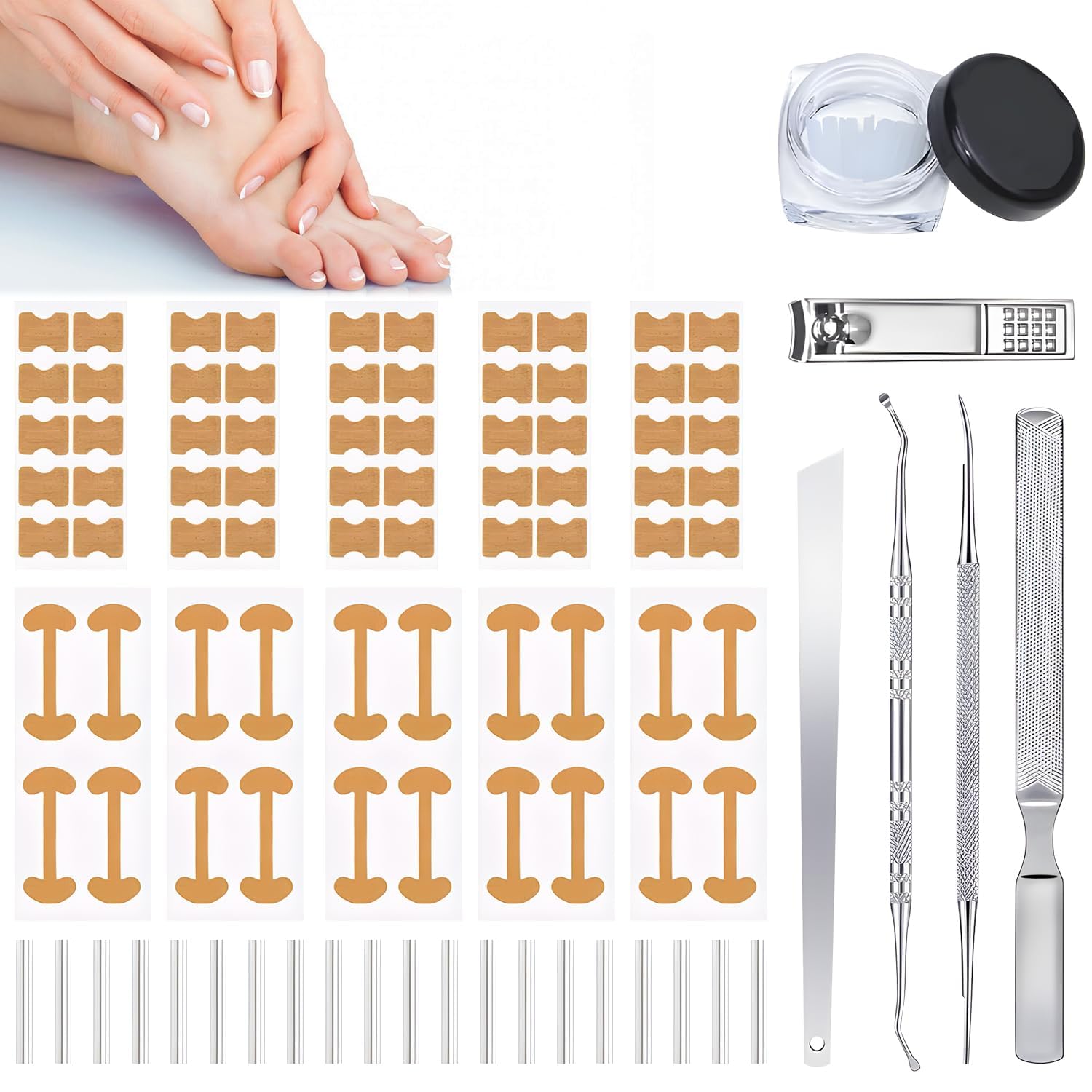 Professional Ingrown Toenail Care Kit, 70 Pcs Breathable Toenail Patches with Nail File, Lifter & Clipper for Toenail Comfort and Correction, At-Home Pedicure Set for Men & Women