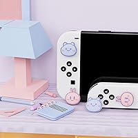 Vista 5 de PlayVital para Nintendo Switch Joystick Caps Kawaii Bear & Bunny Silicone Thumbstick Caps para Switch, Switch Lite, OLED Joycon