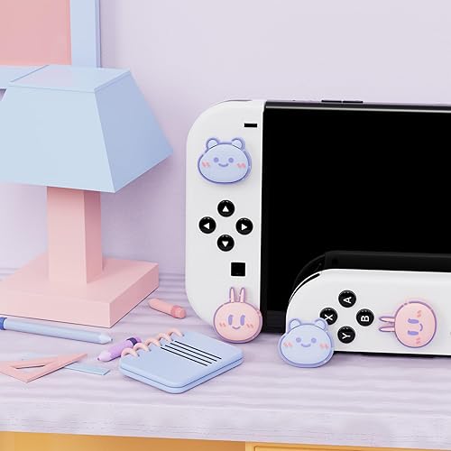 Miniatura 5 de PlayVital para Nintendo Switch Joystick Caps Kawaii Bear & Bunny Silicone Thumbstick Caps para Switch, Switch Lite, OLED Joycon
