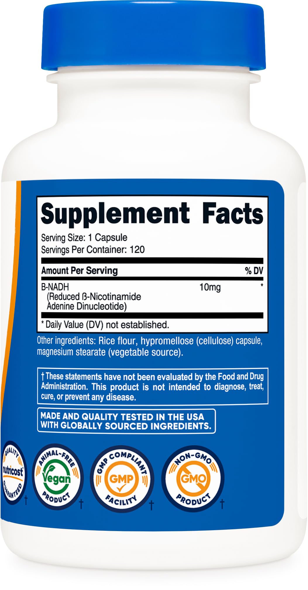 Nutricost NADH (10mg) 120 Capsules, Vegan, Gluten-Free, GMO-Free — Amazon image 4