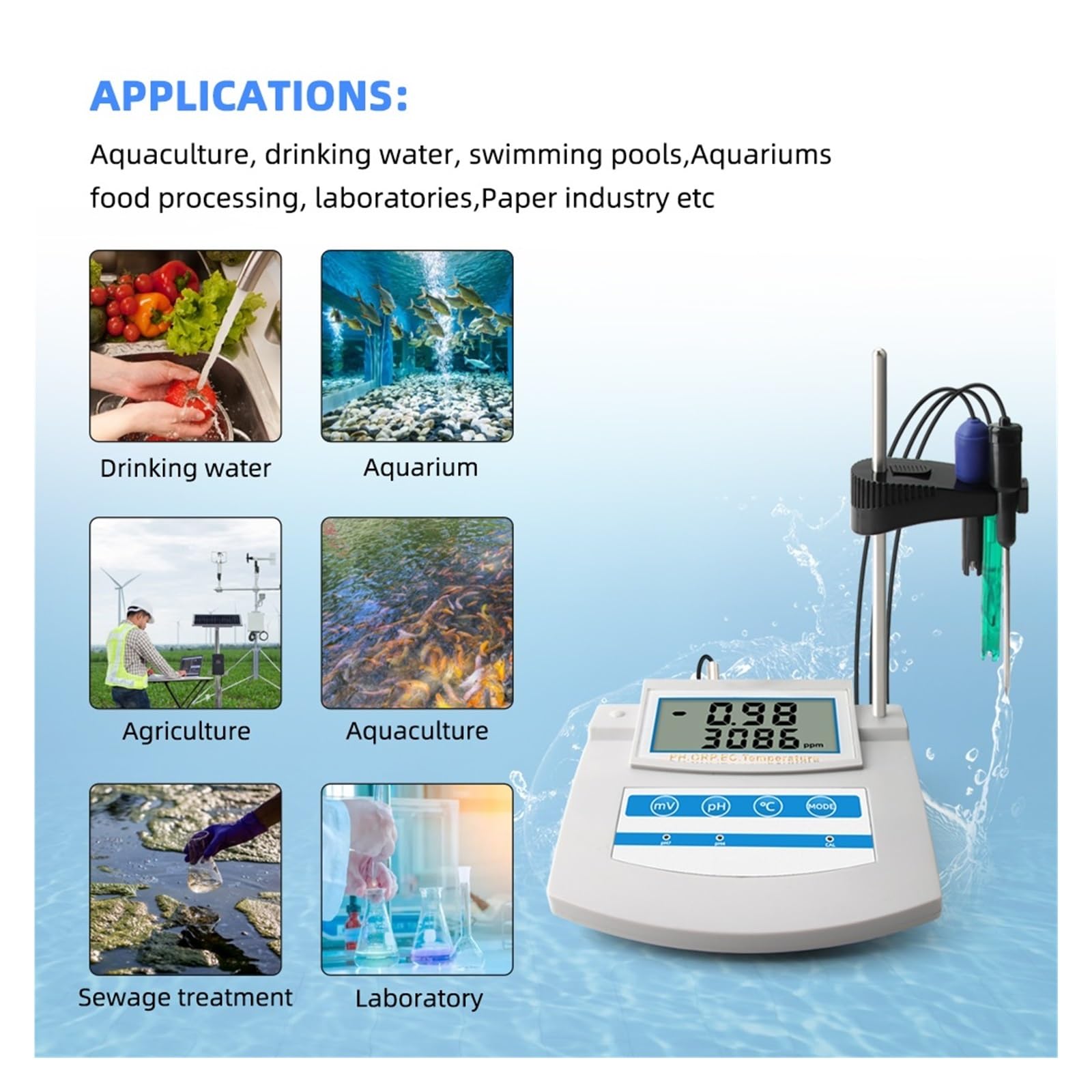 6In1 Monitor Dela qualità Del'acqua PH ORP TDS EC CF Tester da Banco for Temperatura for Laboratorio Acquario Piscina Rilevamento Rapido E Preciso