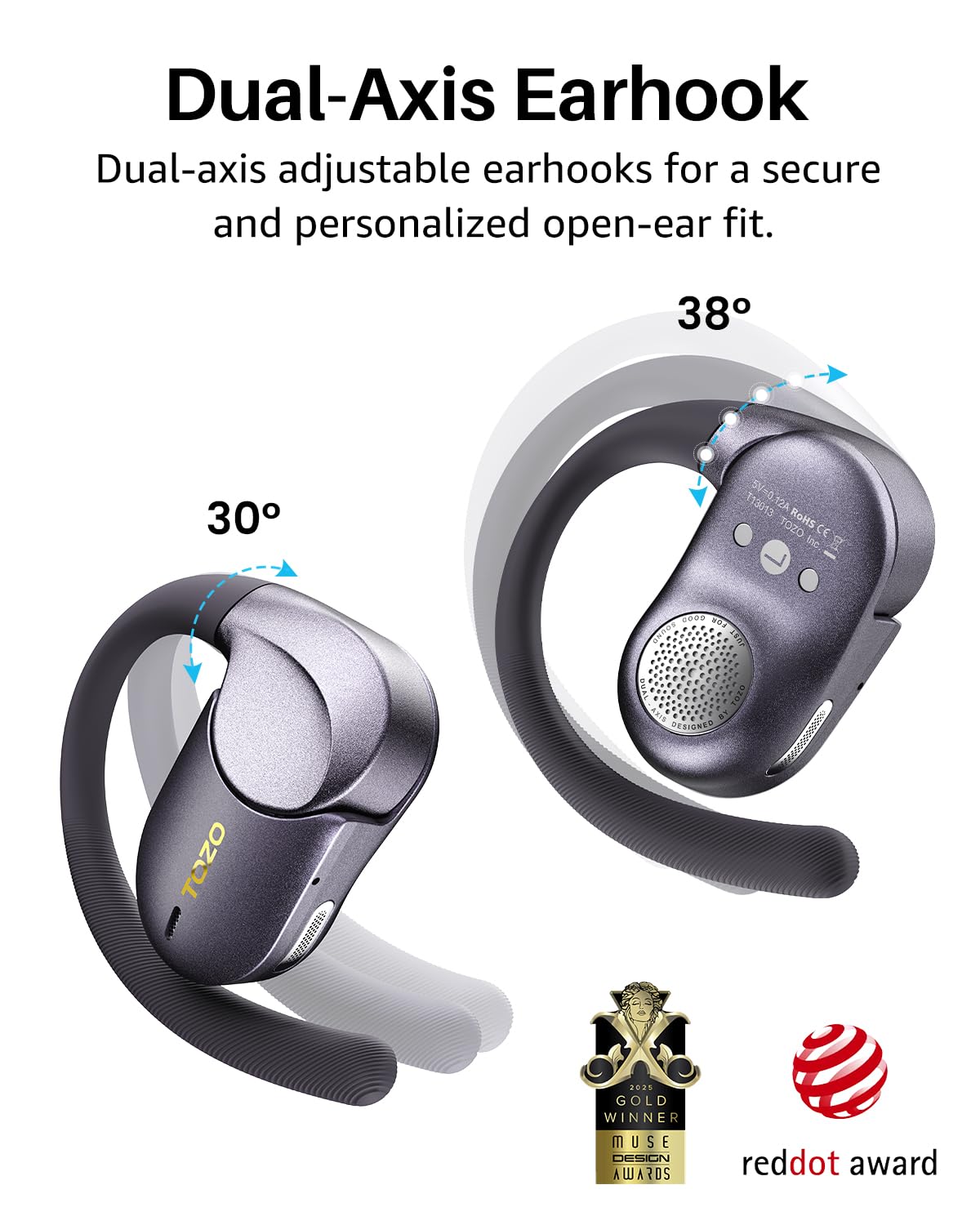 TOZO Open X2 Pro Open-Ear Kopfhörer, Smart Display, LDAC Hi-Res Audio, KI | 15,4-mm Treiber, Gyro Spatial Audio, Dual-Axis Open Fit Design, Bluetooth 6.0, KI-Übersetzung, 35 Std. Akku, IPX7
