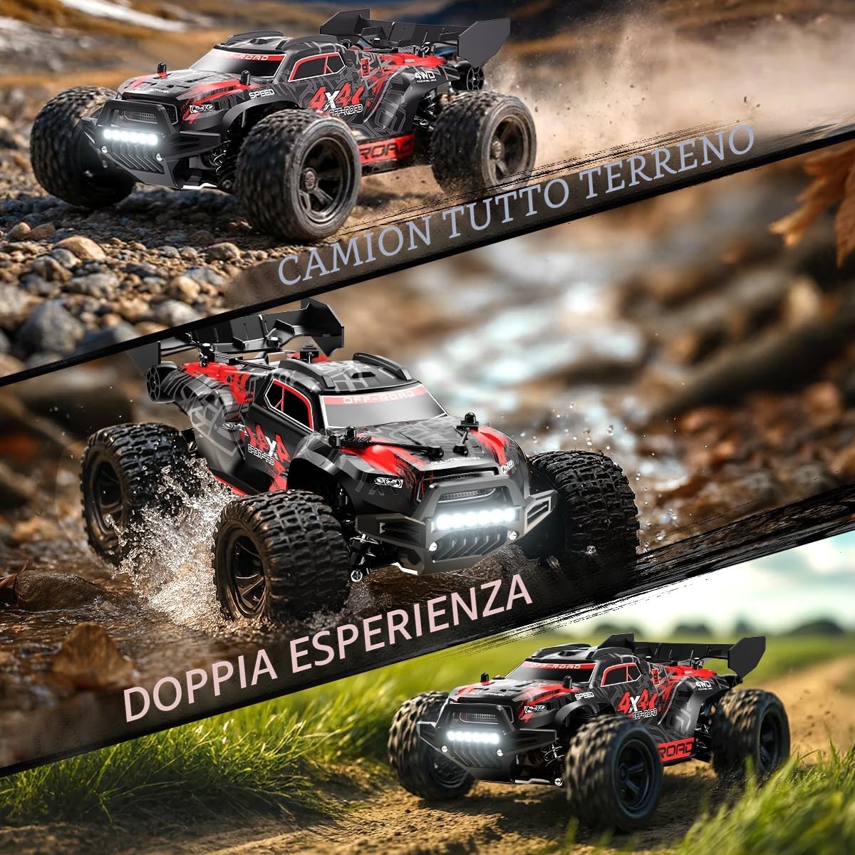 Macchina telecomandata professionale 1:18 4x4 tutto terreno RC Car 36 km/h | con doppia batteria 1500 mAh e doppia carrozzeria, Monster Truck Macchina Radiocomandata per adulti e ragazzi