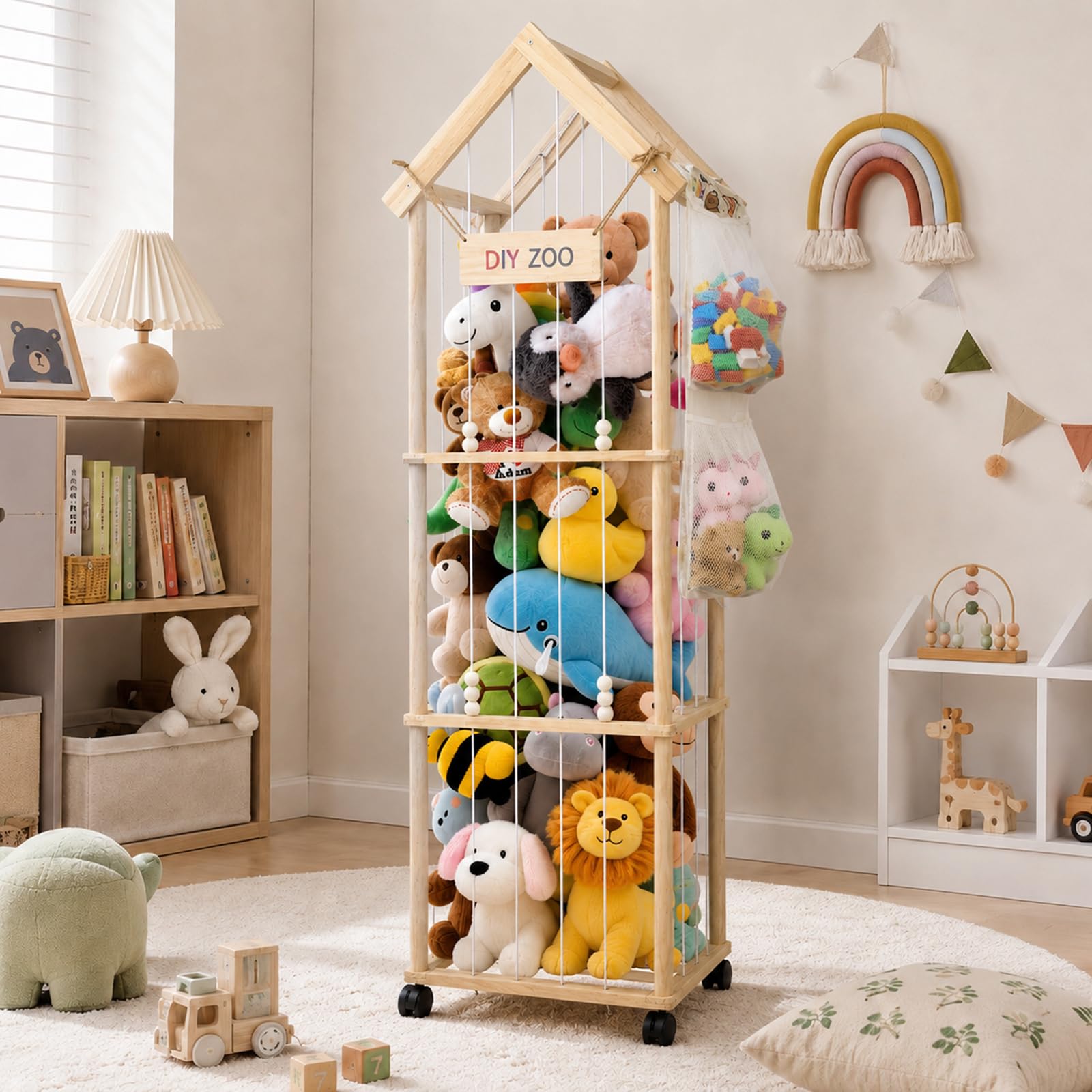 Kuscheltier Aufbewahrung, Stofftier Aufbewahrung 146 * 42 * 32cm Plüschtier Lagerung für Kinderzimmer, Spielzimmer, Schlafzimmer, Kinderzimmer Mit Aufbewahrungsbeutel(mit Dach)