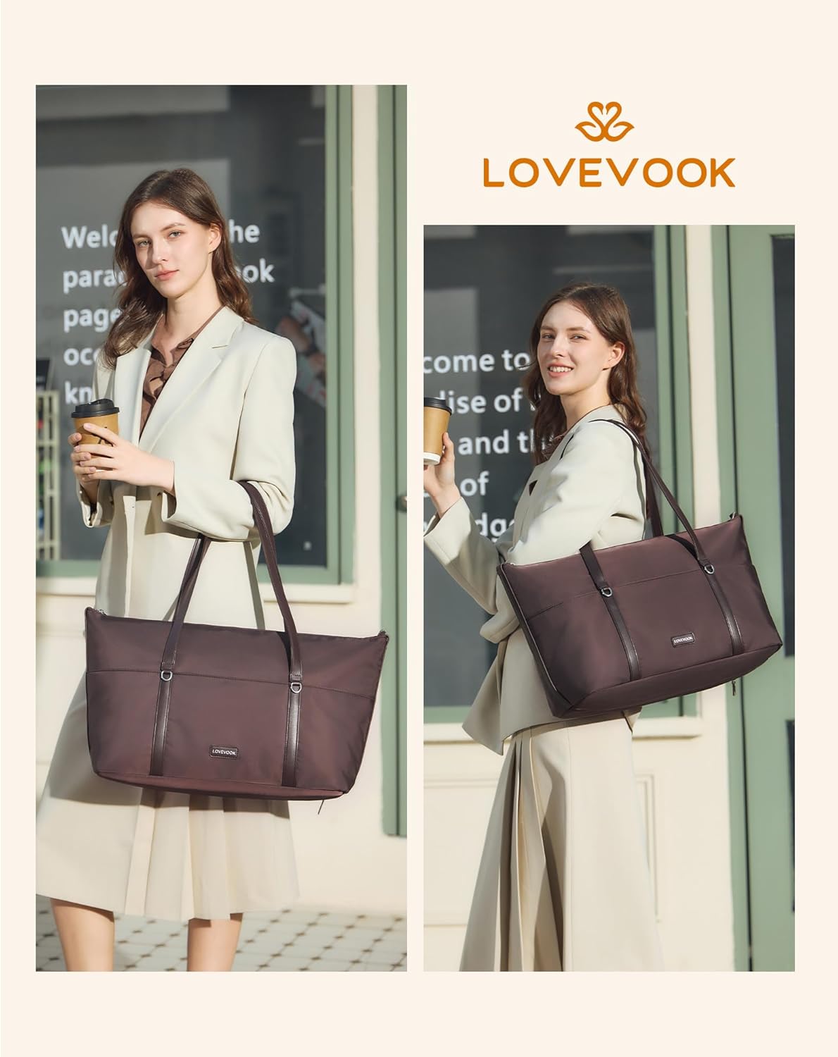 LOVEVOOK Work Tote Bag for Women, Convertible Gym & Travel Weekender Bag with Large Cup Holder, Carry On Teacher Tote - Image 2