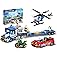 City Police Truck and Trailer Building Sets, Police Car with Tow Truck, Helicopter, Car, Motorcycle, Police Chase Building Bl