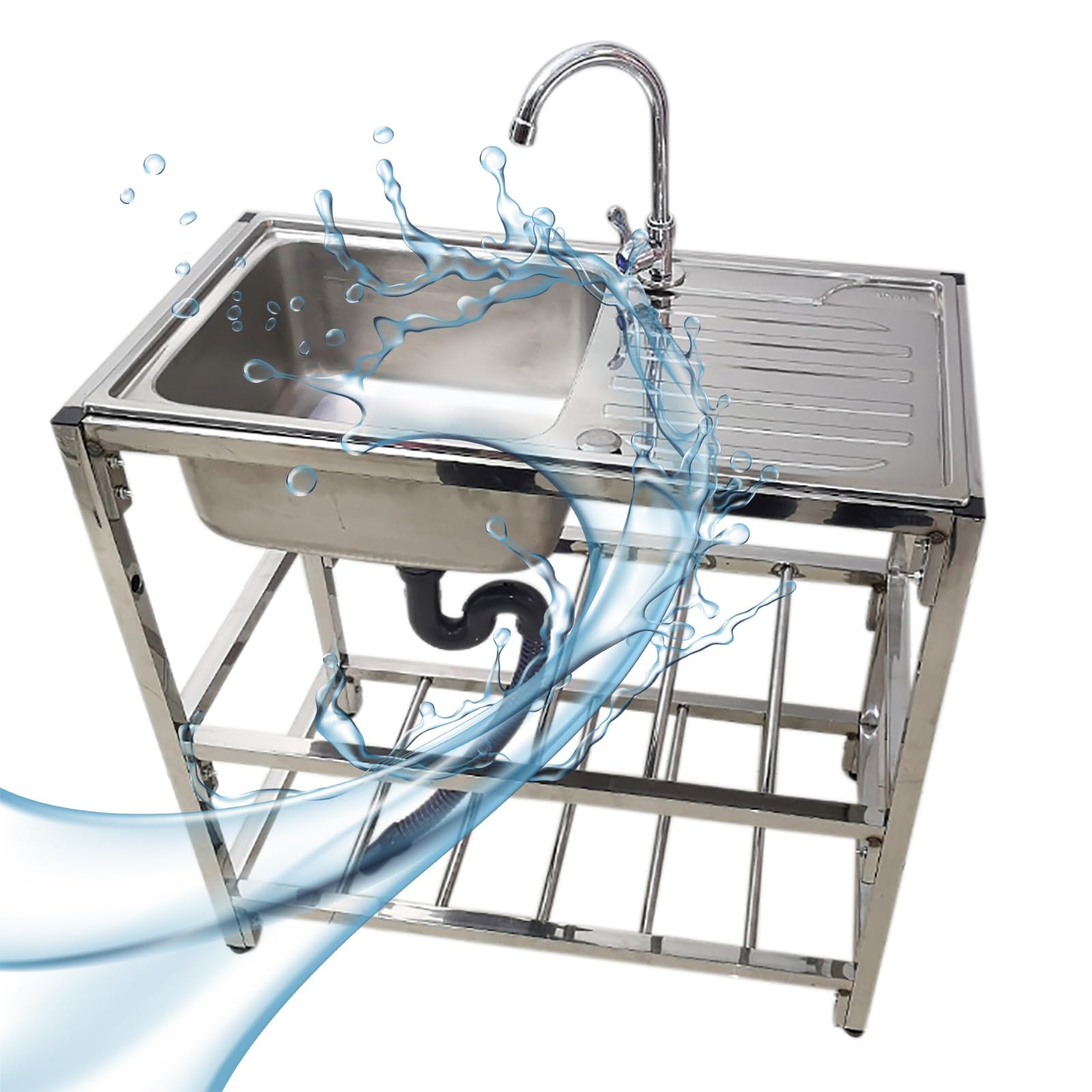 Évier utilitaire autonome évier de jardin extérieur inox avec robinet froid seul 78cm