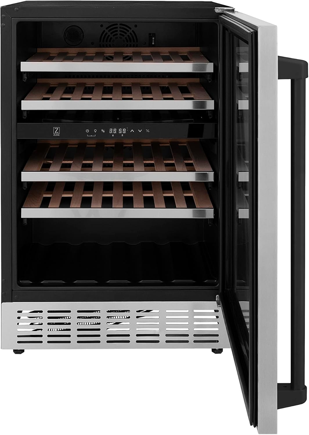 ZLINE 24" Monument Autograph Edition Dual Zone 44-Bottle Wine Cooler in Stainless Steel with Matte Black Accents (RWVZ-UD-24-MB)