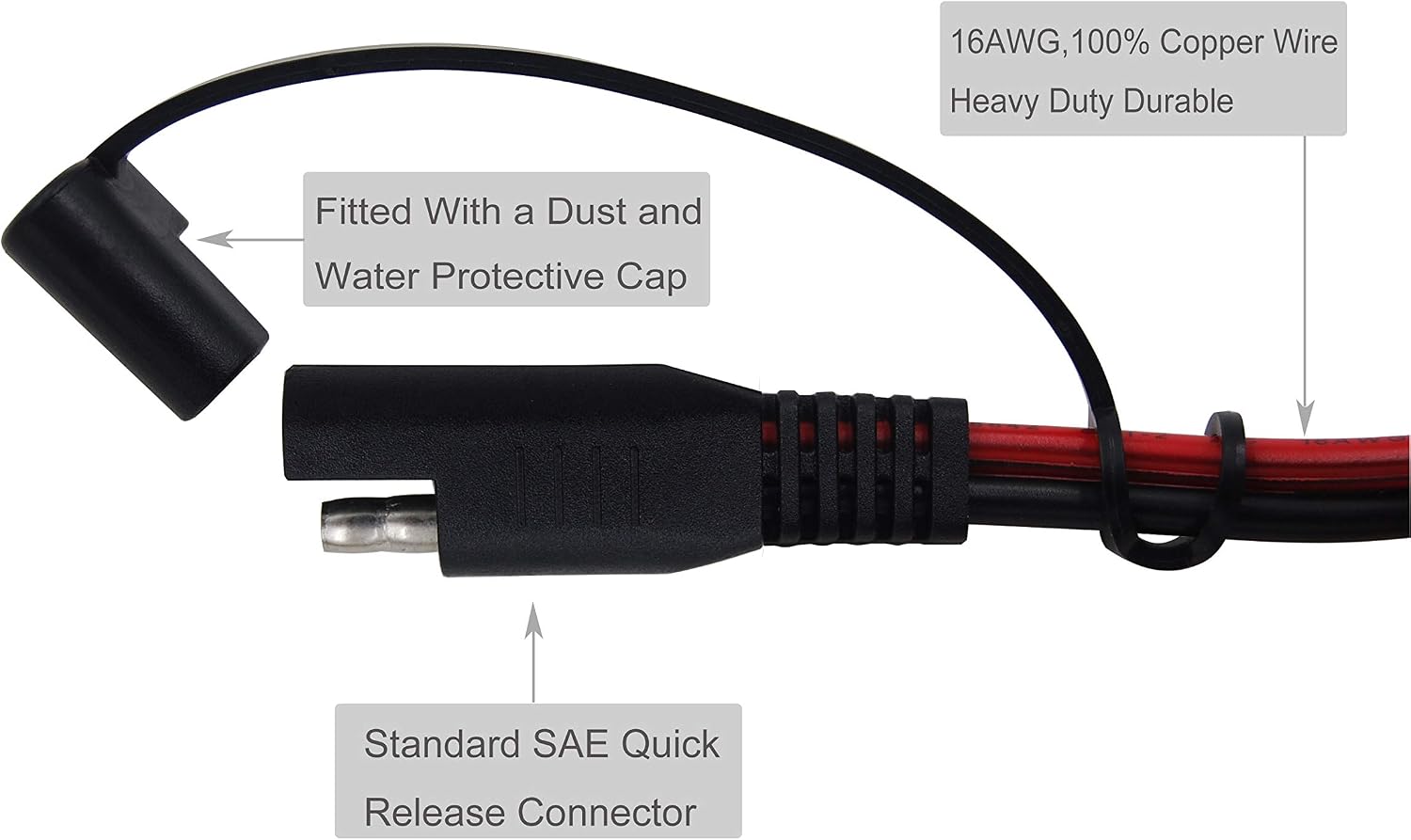 CUZEC 1FT/0.3m 16AWG Ring Terminal to SAE Harness Quick Connect/Disconnect Assembly, 15A Fuse (CU10290B)