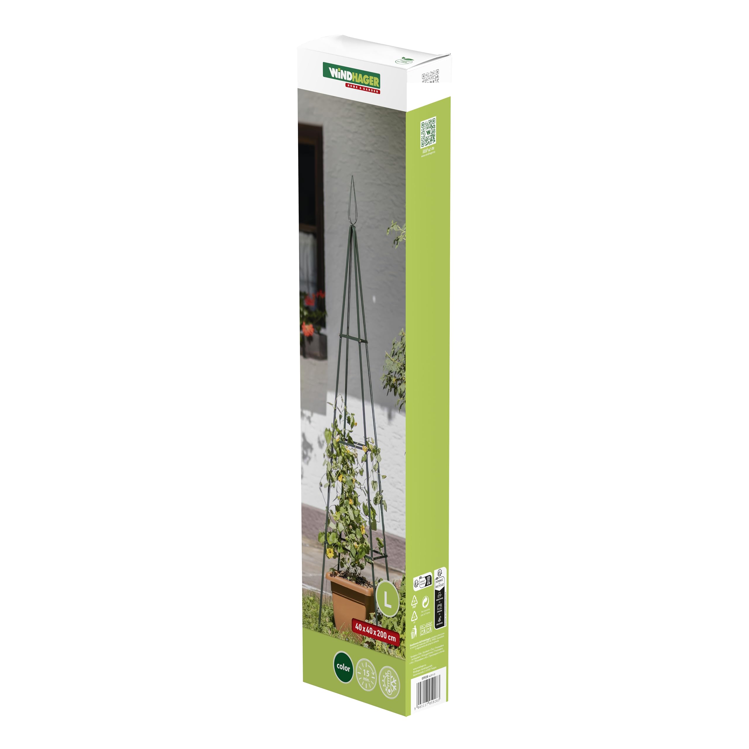 Obelisco Per Piante Rampicanti Windhager - Acciaio Verniciato Verde, 40x40x200 Cm, Resistente Alle Intemperie