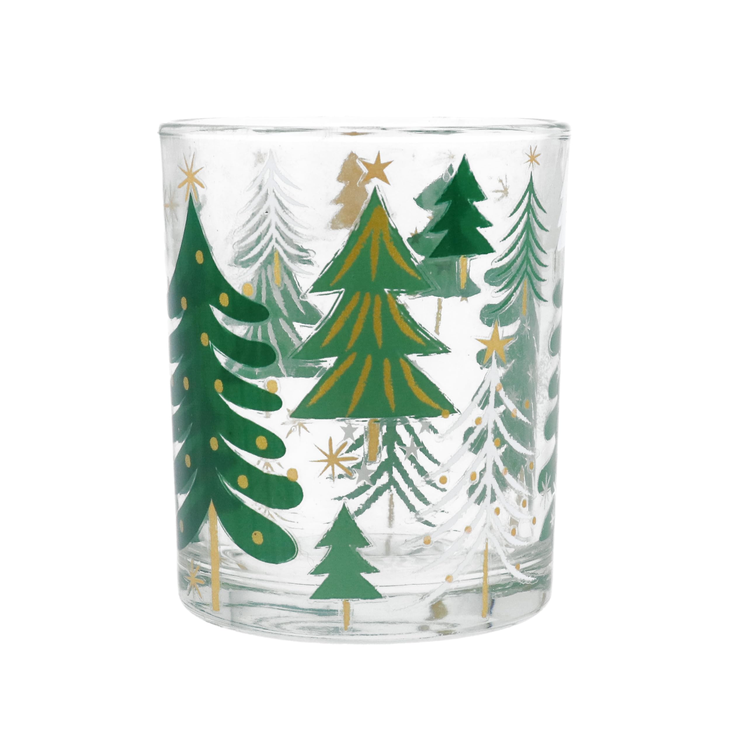 Gisela Graham Glass Tea Light Holder with Green Christmas Trees