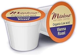 Mitalena Vienna Roast Low Acid Organic Coffee Pods - Medium Light Roast for Keurig K-cup Maker - Artisan Coffee Without Heartburn and Acid Reflux - 72 Cups