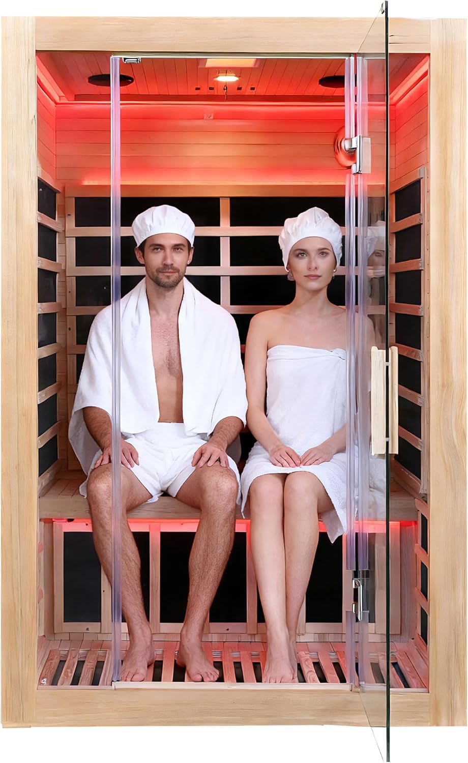 Canadian Hemlock 2 Person Infrared Sauna with Red Light, Bluetooth, 1760W 120V Low EMF with Control Pane Home Indoor Dry Sauna Room for Gym  Spa 2Person 47.2 W x 39.4 D x 72 H