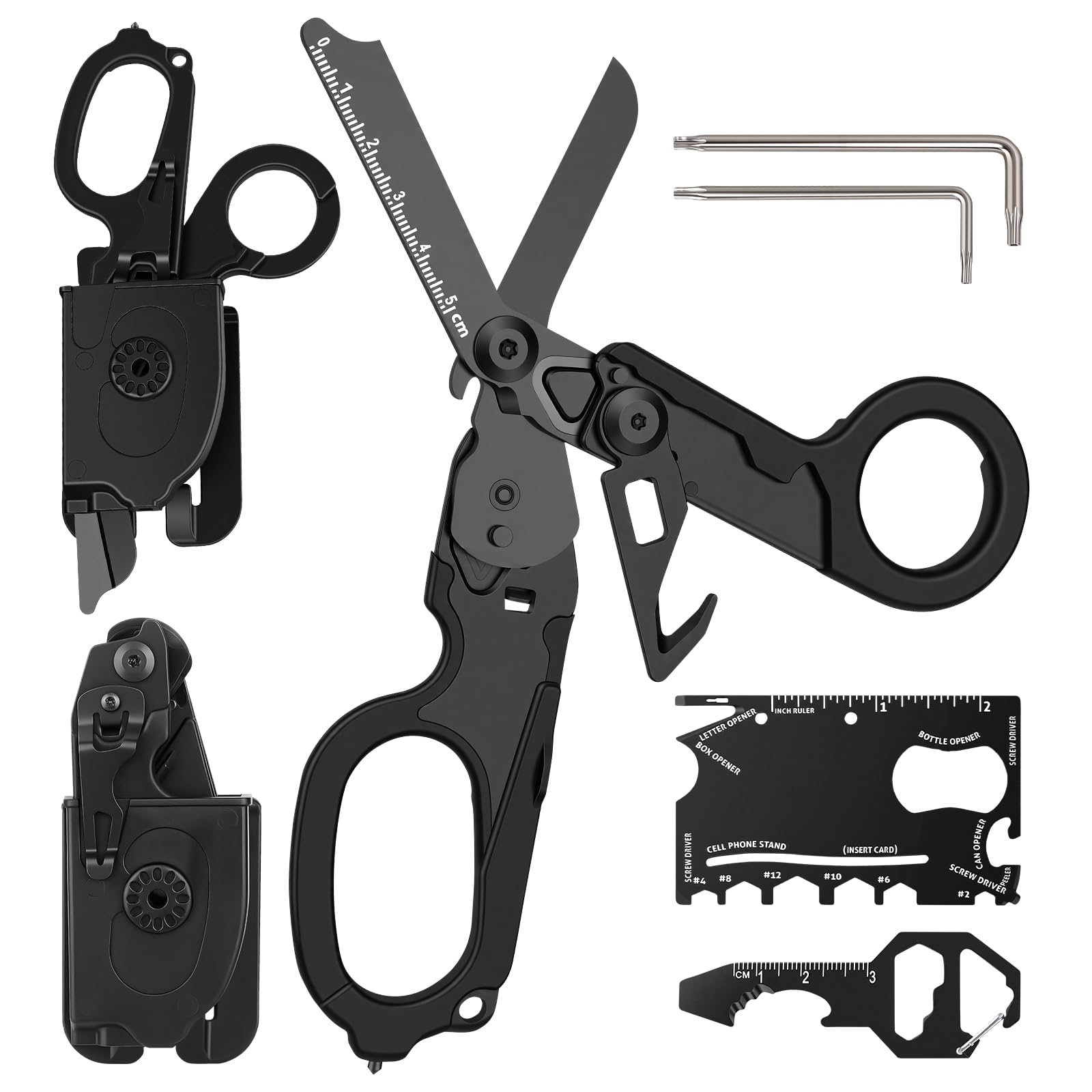 6-in-1 Trauma Shears Foldable Kit, Heavy Duty Emergency Tools with Glass Breaker Seatbelt Cutter and Holster, Multipurpose Scissors for Car Safety,