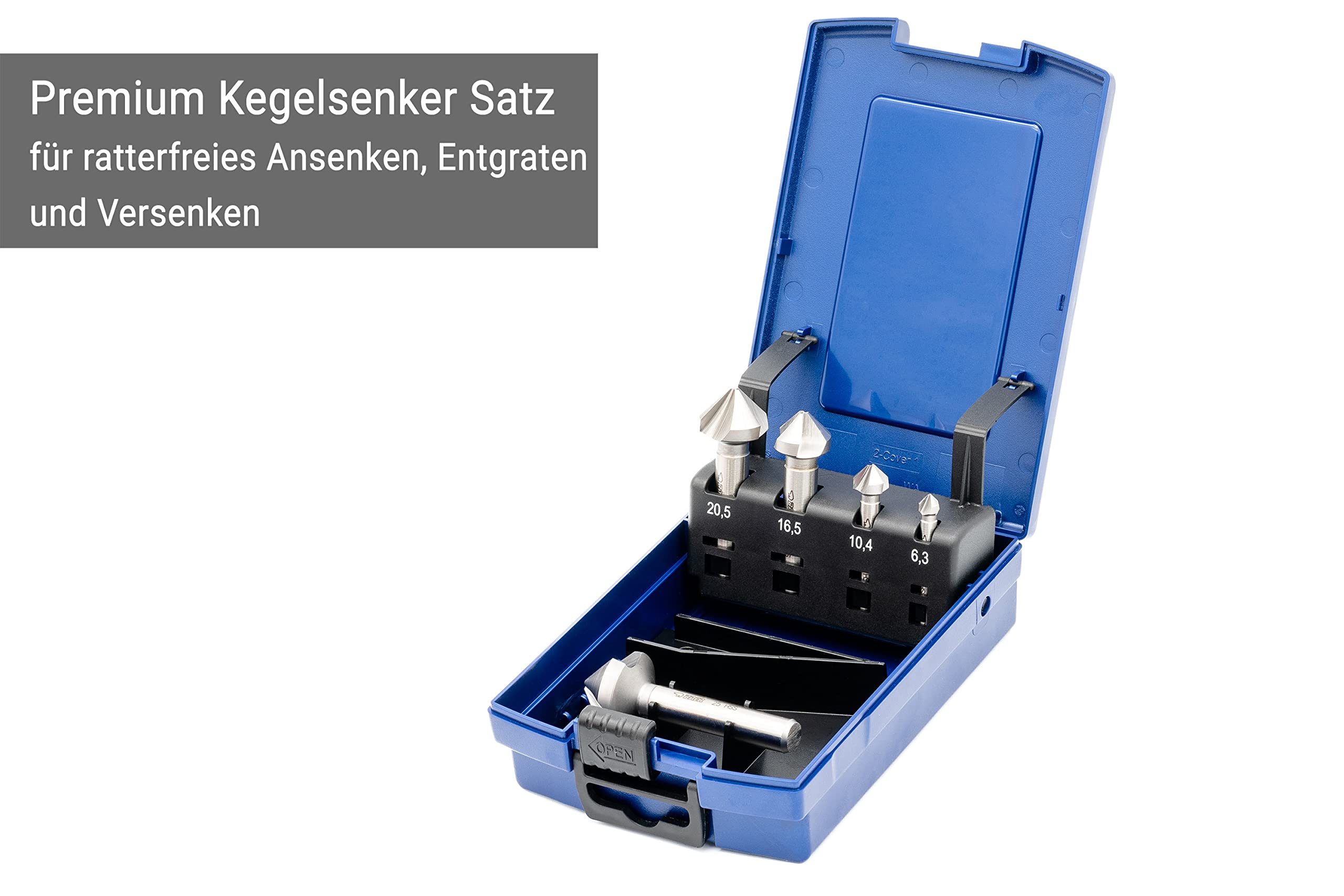 BAER HSSG - Set di svasatori conici a 90°, 6,3 – 25,0 mm, 5 pezzi, punte a svasatura, fresa, punte a testa svasata