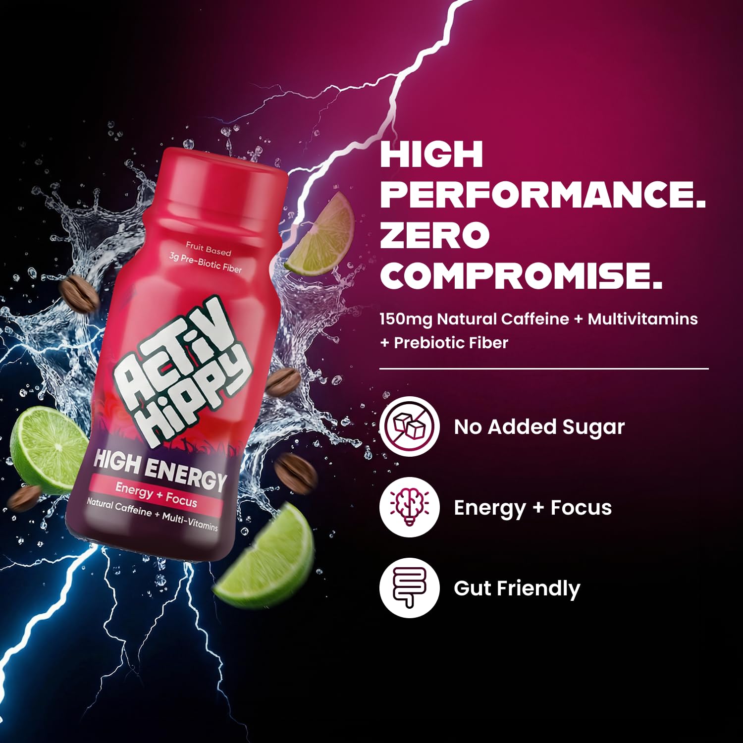 ActivHippy High Energy Drink Shots | With 150 mg Natural Caffeine | No Added Sugar | Cola Twist Flavour| Pack of 6 x 60 ml 2