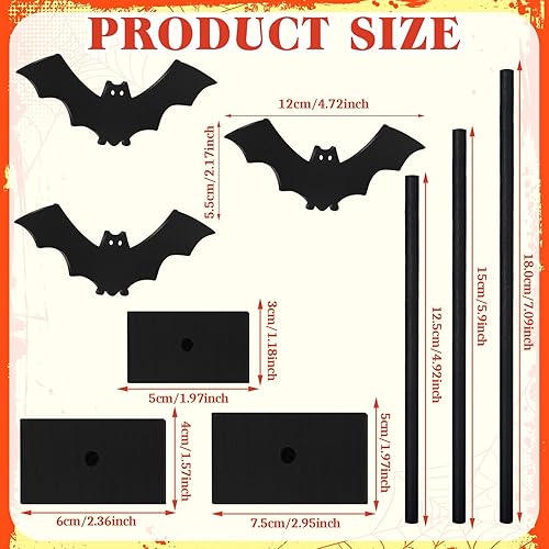 Miniatura 3 de Geetery 3 piezas de decoración de mesa de Halloween, decoración de murciélago espeluznante de madera, decoración de murciélago de pie alto, letrero