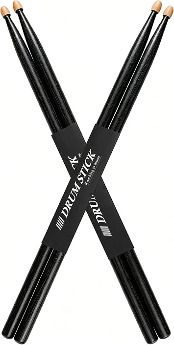 2 Pairs 5A Drum Sticks Hickory Wood Drumsticks for Beginners | Water Drop Tip for Clear Articulation & Tone Heat-Activated Grip Coating Well-Balanced Weight for All Skill Levels