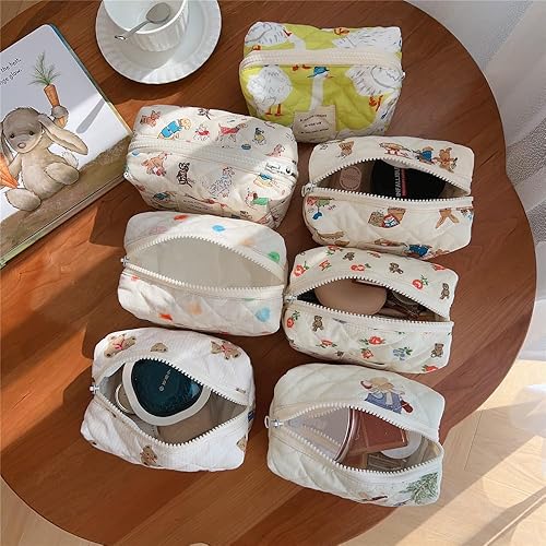 Miniatura 6 de uekeboag Bonita bolsa de maquillaje de algodón acolchada para mujeres y niñas, bolsa de aseo acolchada de coqueta, mini bolsa de coqueta de