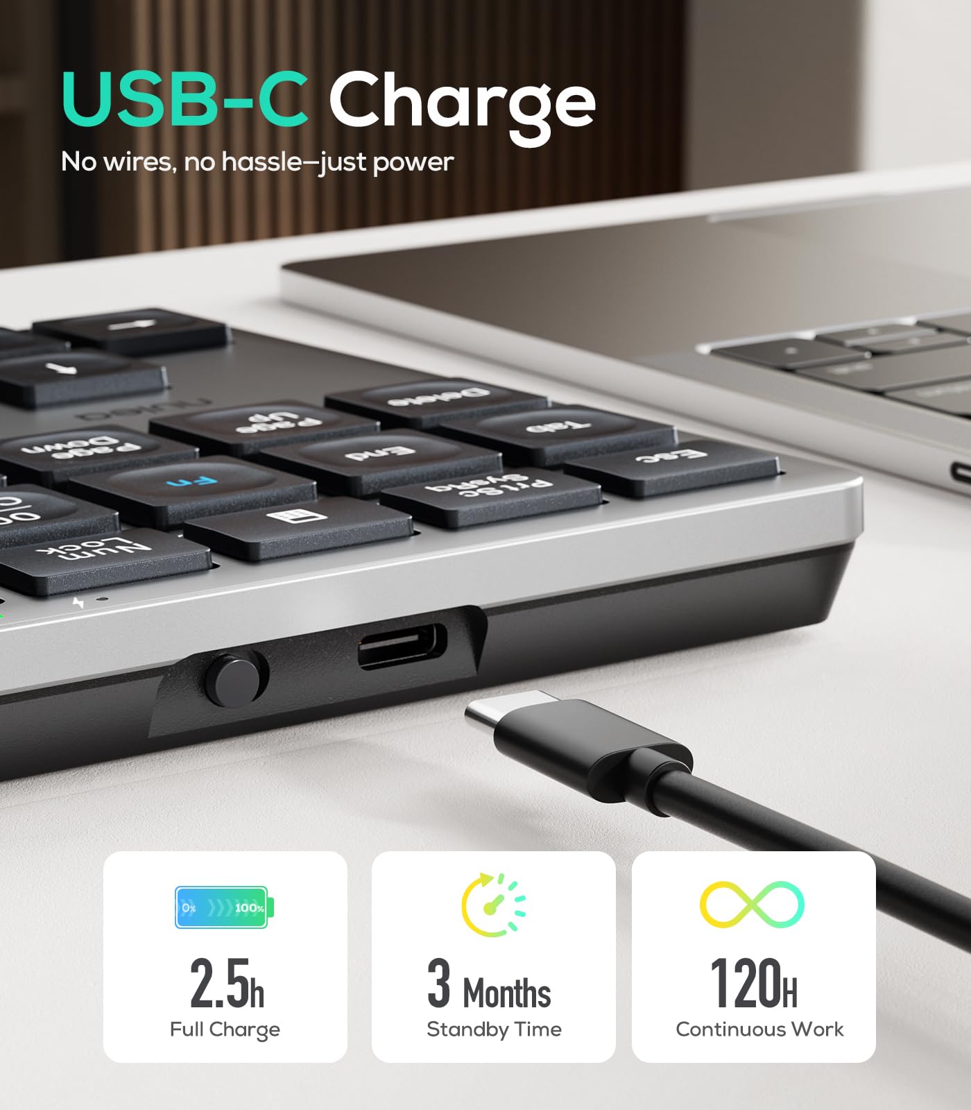Nulea Kabelloses tragbares Ziffernblatt mit Bluetooth 5.0, wiederaufladbar über USB-C, 34-Tasten-Bluetooth-Tastatur zur Dateneingabe, kompatibel mit Laptop, Mac, iMac, Tablet, PC-Desktop