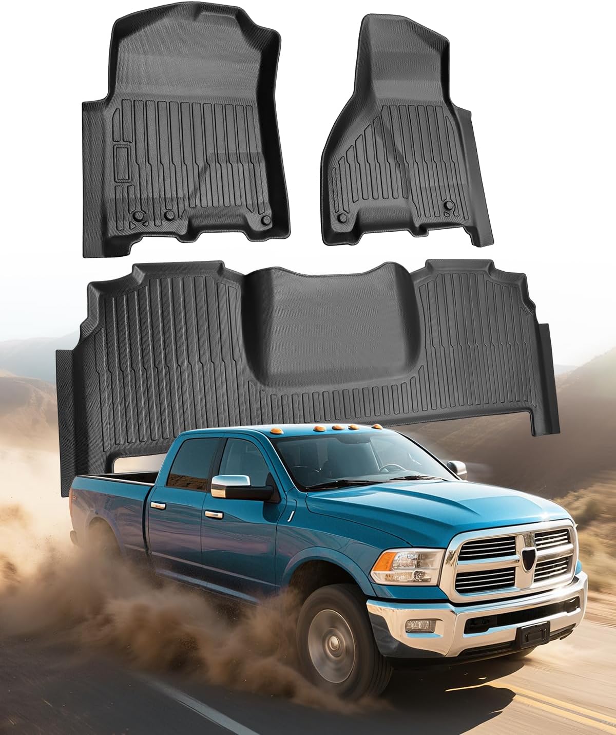 Car Floor Mats for Dodge Ram Mega Cab: 2010-2018 All-Weather Truck Accessories for 4th Ram Mega Cab 2500/3500 HD Liners, Front & Rear Waterproof Anti-Slip Full Set Truck Mats