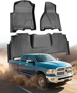 Car Floor Mats for Dodge Ram Mega Cab Only: 2010-2018 All-Weather Truck Accessories for 4th Ram Mega Cab 2500/3500 HD Liners, Front & Rear Waterproof Anti-Slip Full Set Truck Mats