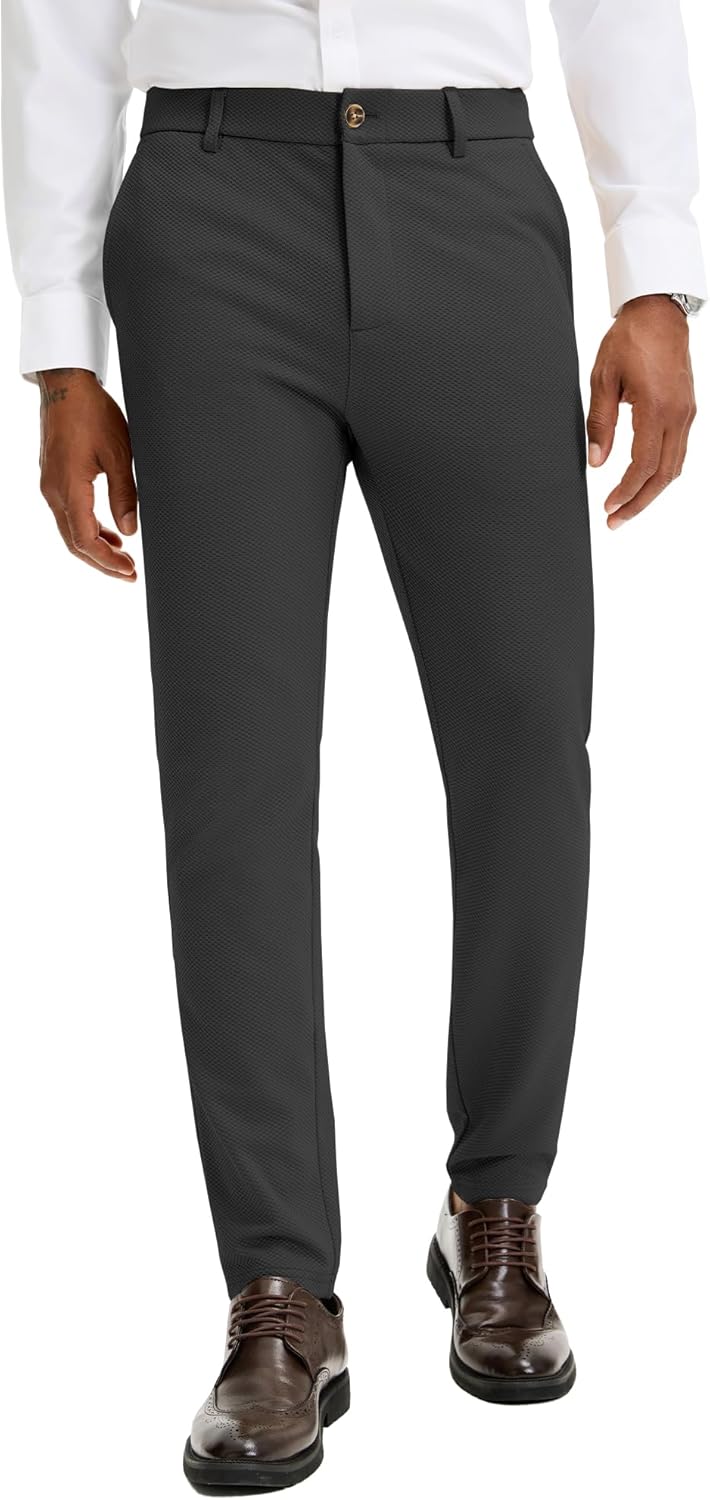 JEMLDL Men's Stretch Athletic Dress Pants Slim Fit Tapered Slacks Breathable Mesh Golf Suit Trousers with 5 Pockets