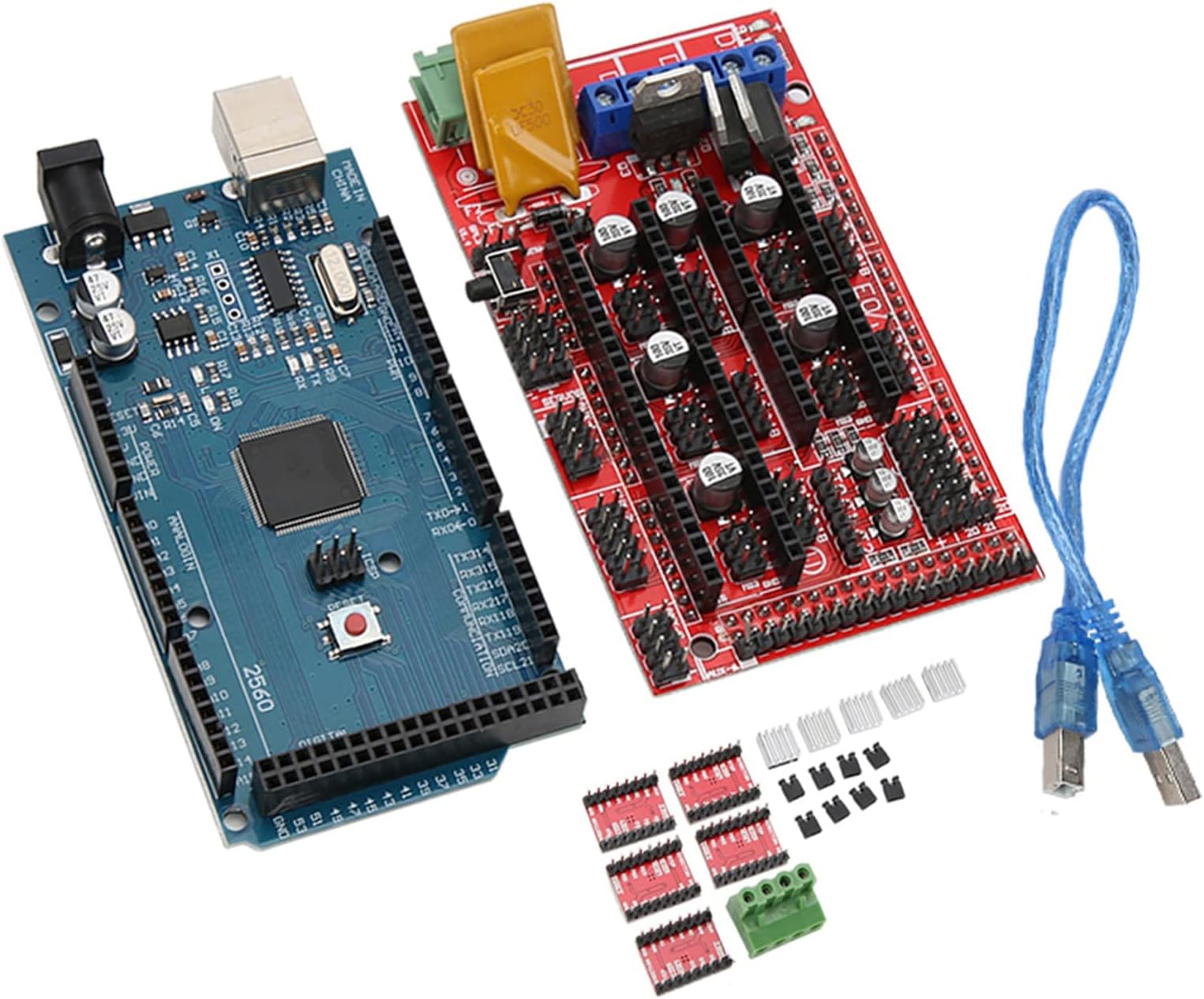 3D Printer Set for Mega 2560 R3 A4988 Stepper Motor Driver Module Printed Circuit Board Reprap RAMPS 1 4 Expansion Boards USB Cable Extruder Control Electronics Modular Design Safe Extensible Accessor