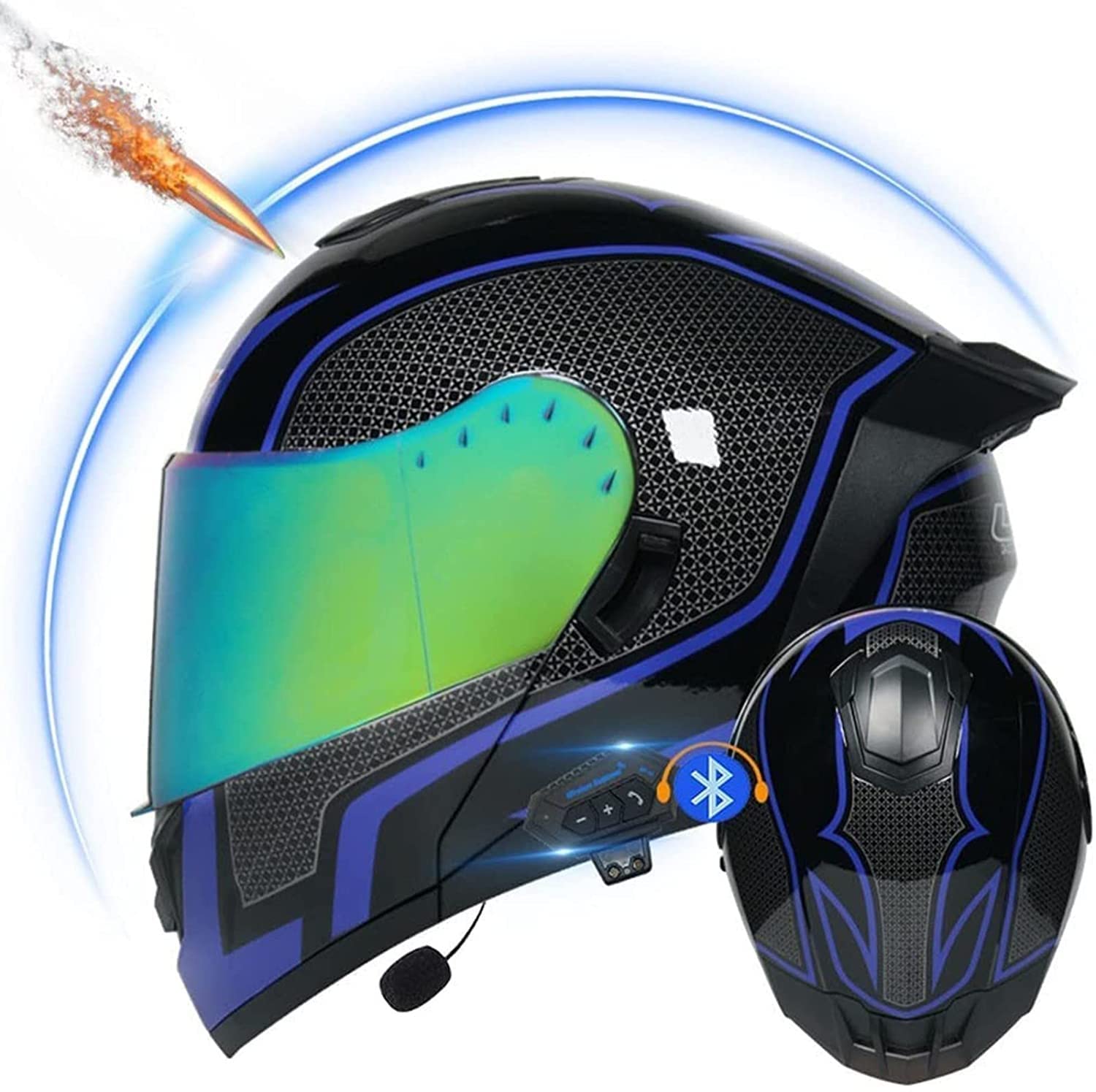 Casque moto modulable Bluetooth XL avec double visière de protection pour adulte homme et femme