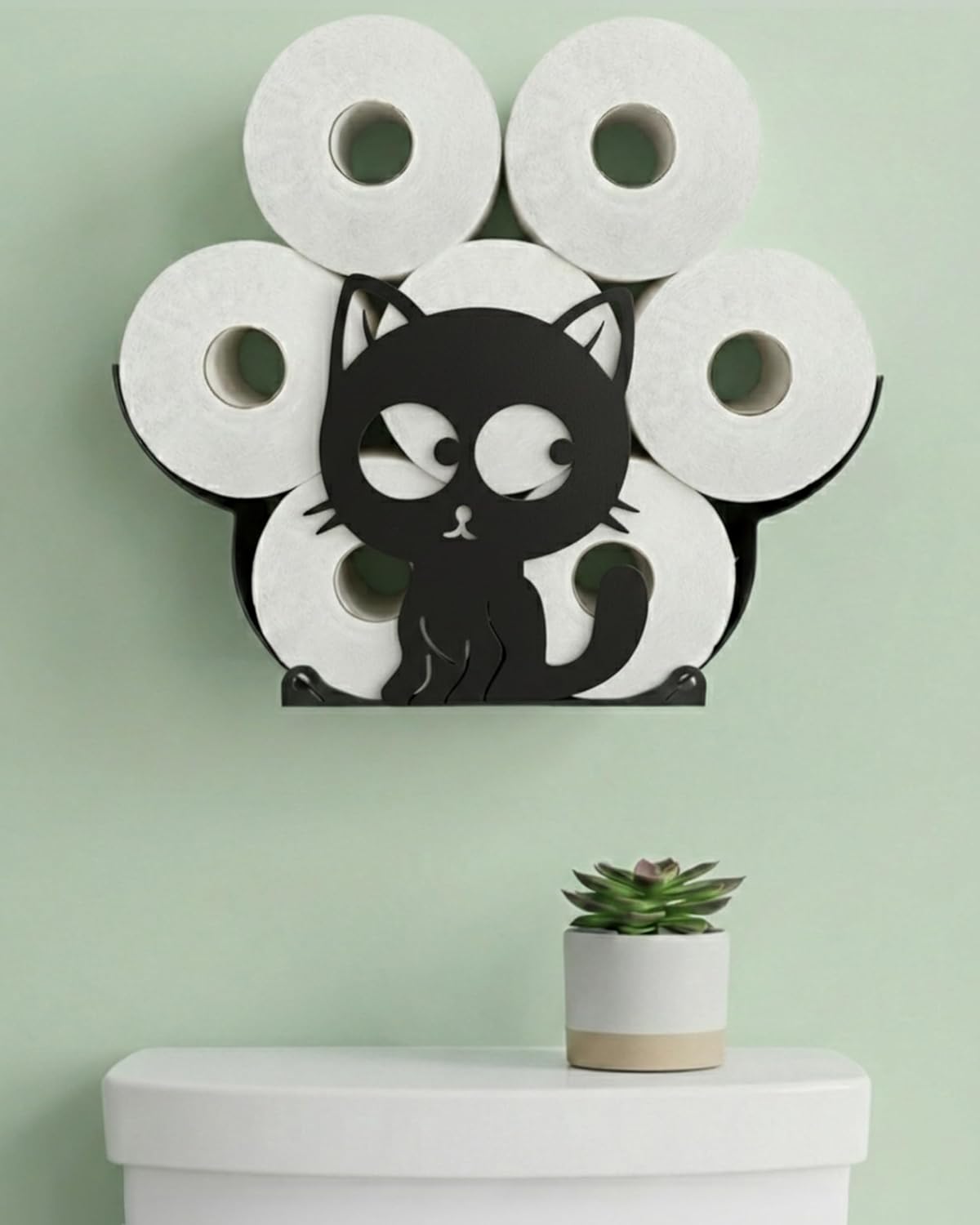 Cat Decorative Toilet Paper Holder for 8 Rolls, Bathroom Toilet Paper Storage Wall Mount & Free Standing, Funny Animal Tissue Holder Bathroom Storage Accessories
