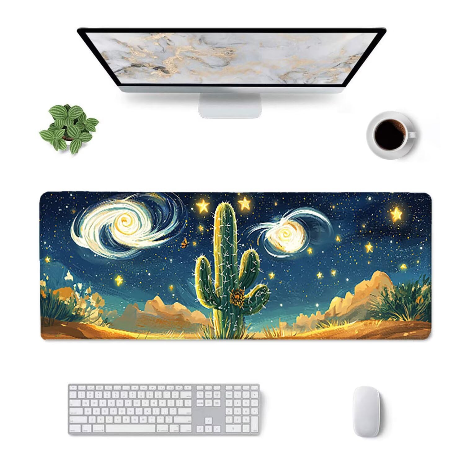 Podkładka pod mysz do gier, 1600 x 800 mm XXL Podkładka pod mysz do gier, duża, antypoślizgowa, wodoodporna, rozszerzona długa klawiatura, akcesoria biurowe, do gier, komputera, komputera (kaktus