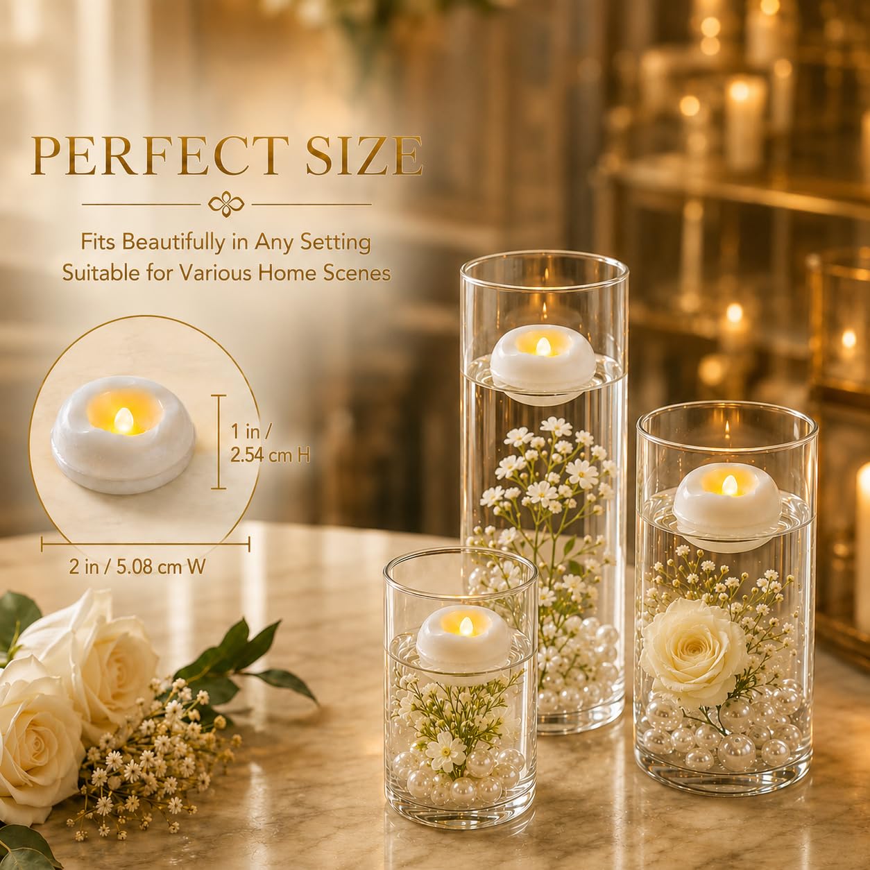 Confezione da 24 candele galleggianti a LED senza fiamma da 5,8 cm, candele galleggianti attivate con acqua, funzionamento a batteria, con oltre 180 ore di durata, per vaso cilindrico, piscina