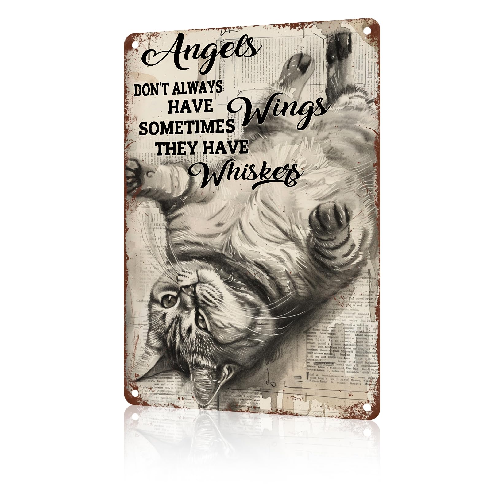 Funny Cat Decor Angels Don't Have Wings Sometimes They Have Whiskers Vintage Metal Signs Animal Tin Sign for Home Outdoor Wall Decor 12×16 Inch