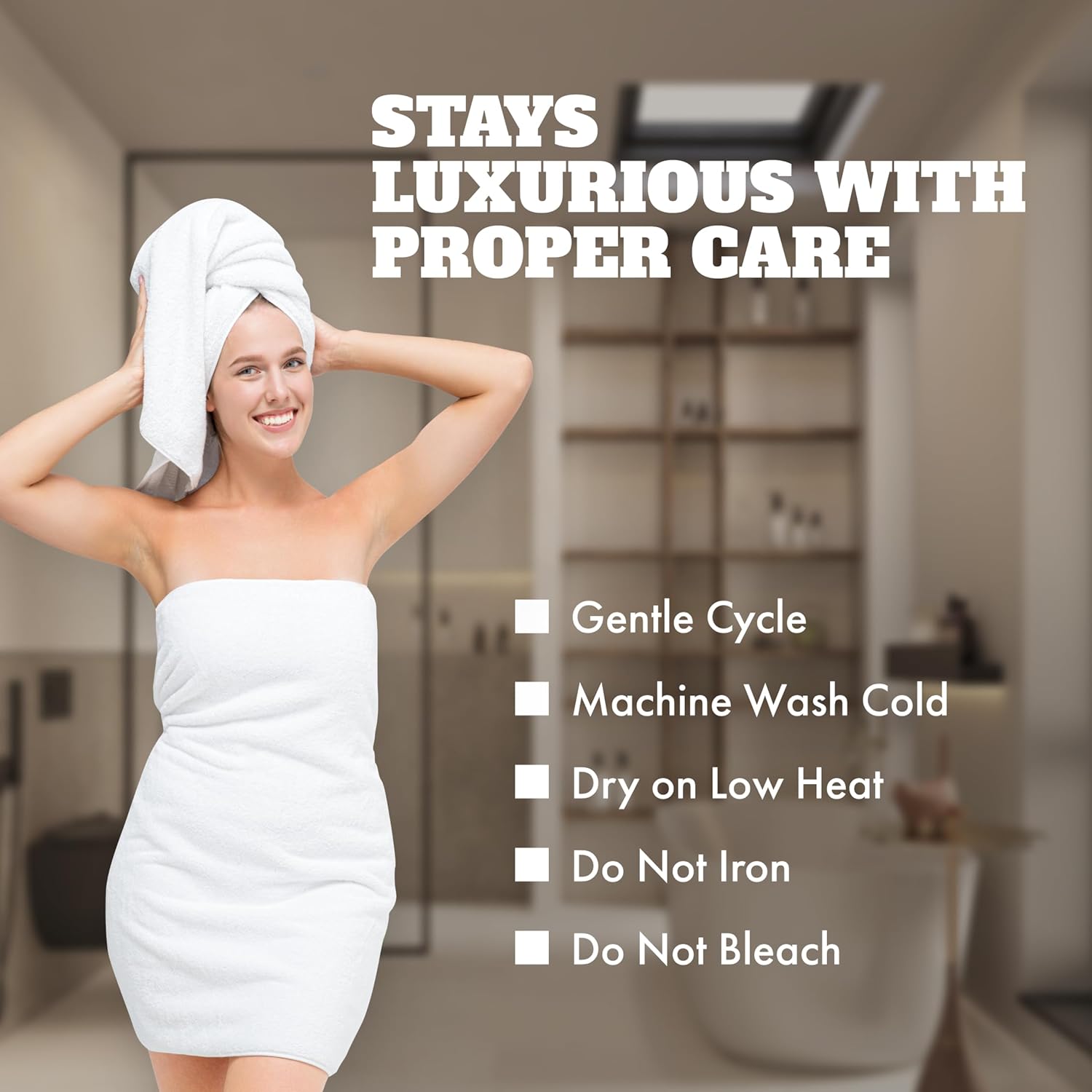 Wealuxe White Bath Towels Set of 4 — 27 x 54 Inch, 100% Ring Spun Cotton 650GSM, Extra Absorbent, Soft White Towels for Bathroom, Shower, Hotel, Spa