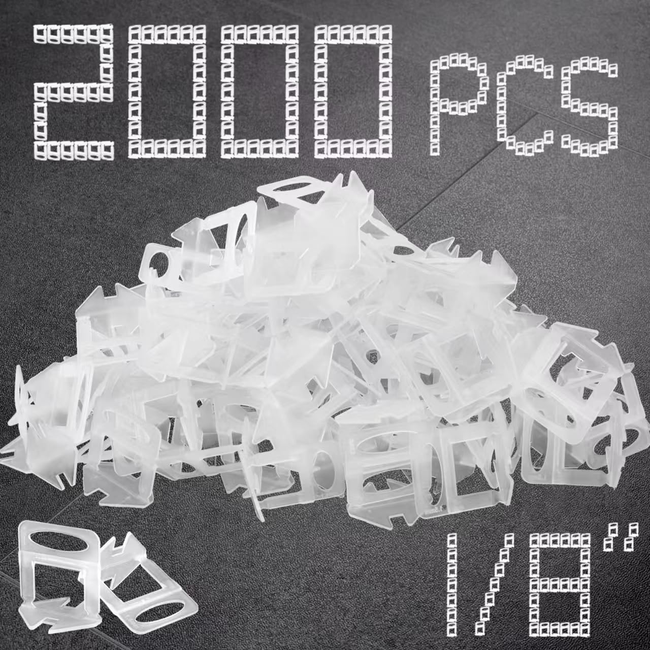 Photo 1 of 1/8" Tile Leveling System Spacers 2000 PCS Tile Leveling Clips Kit Prevent Tile lippage Leveler Spacers for DIY Professional Ceramic Tile and Stone Installation (1/8 IN, 2000)