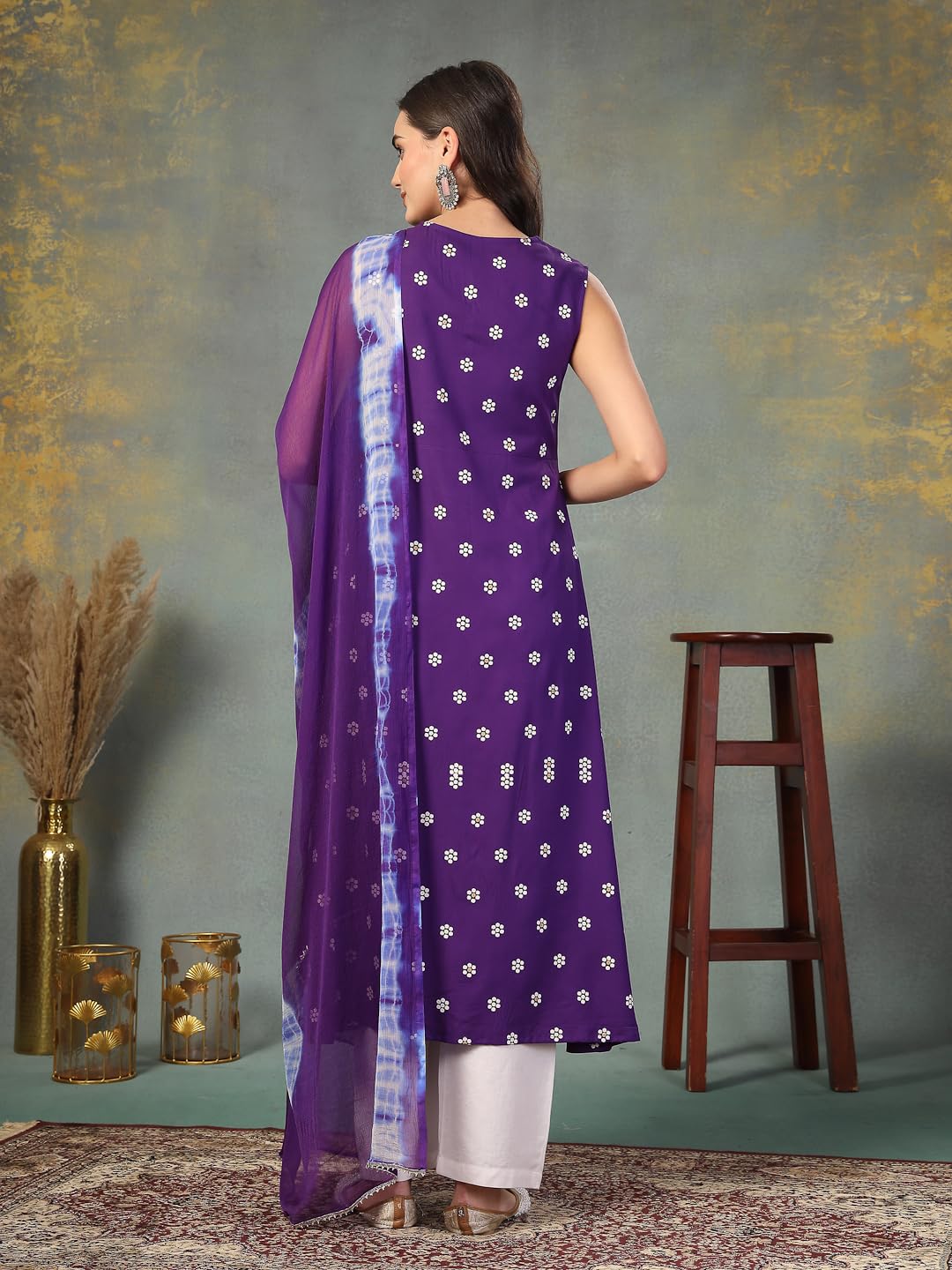 Stylum Women's Floral Printed & Embroidered Rayon A-Line Kurta Dupatta Set (Kdvoilrasna42_Violet, Xl)