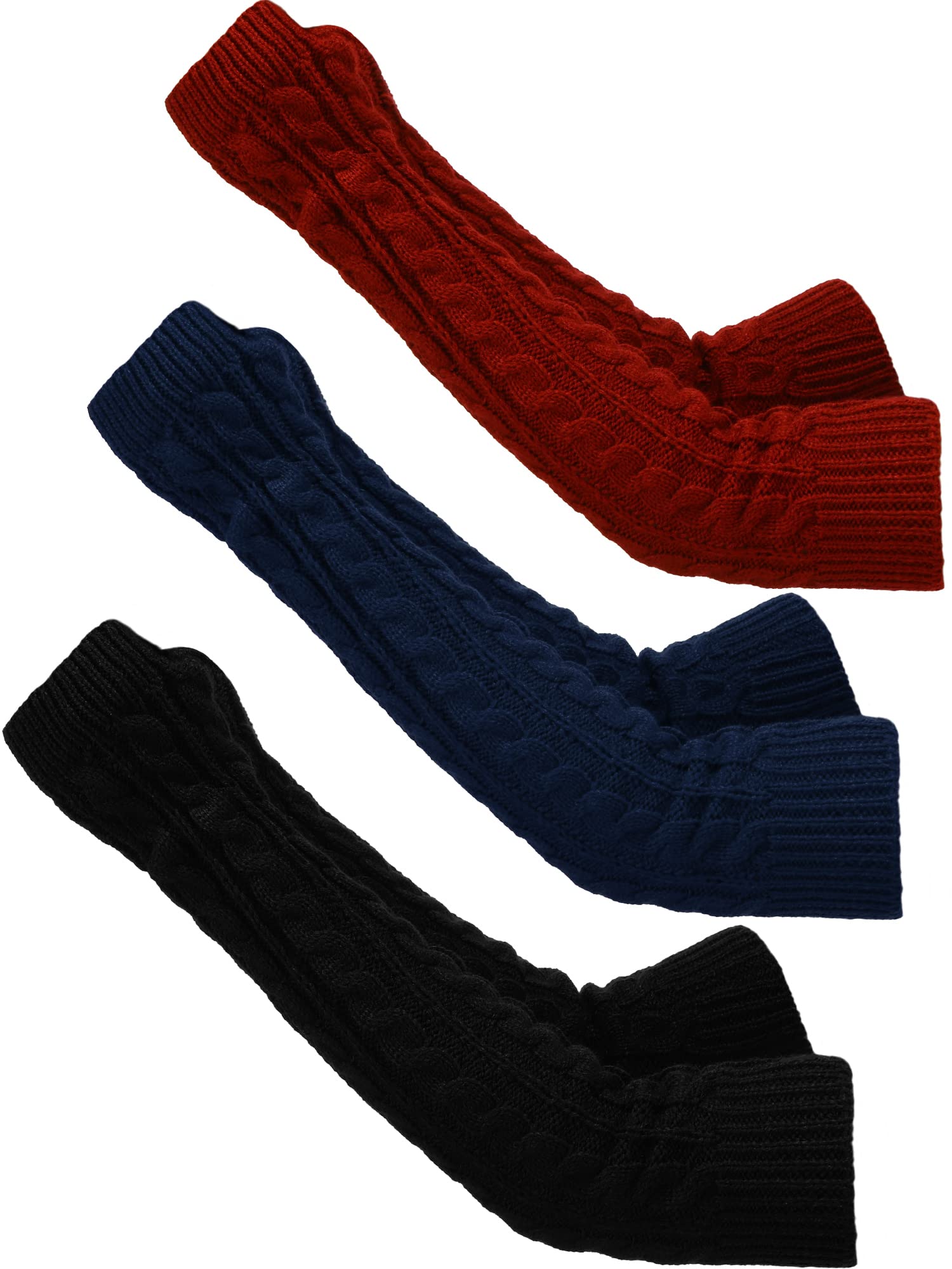 Bememo 3 Pairs Arm Warmers Long Fingerless Gloves Knit Wrist Women