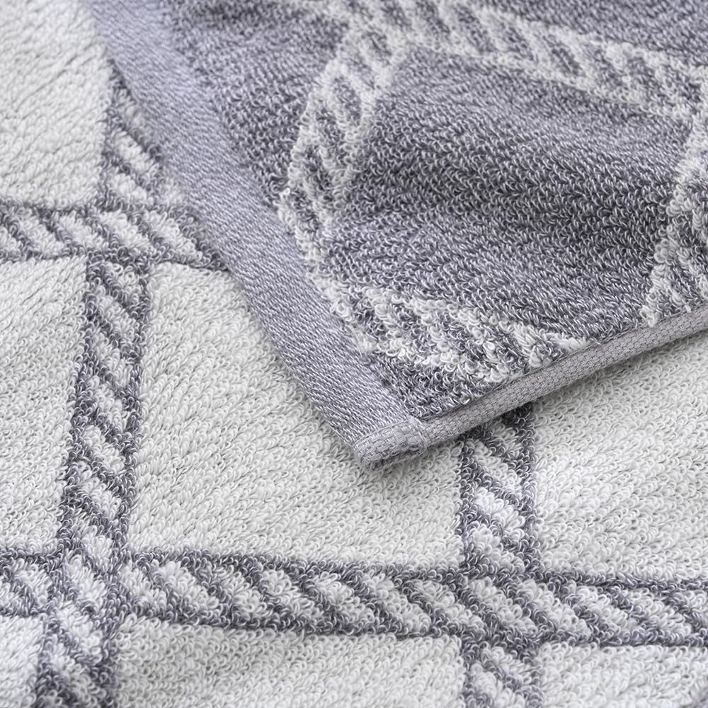 YiLUOMO 100% Cotton Grey Hand Towels White Diamond Pattern Super Soft Highly Absorbent Bath Towels 13 x 29 Inch, 2 Pack - Image 8